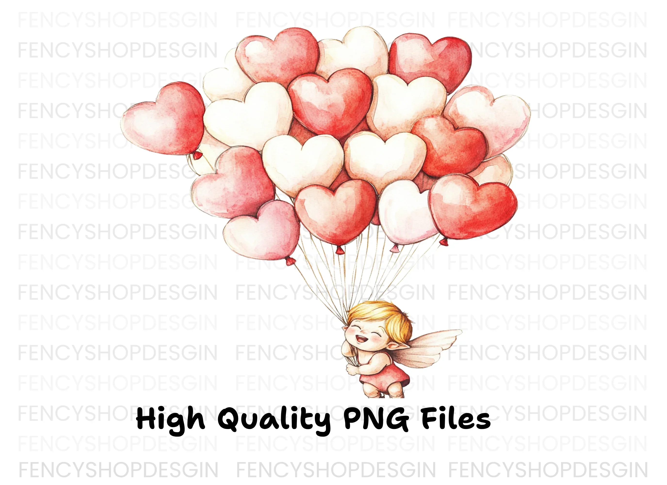 Cute Cupid with Heart Balloons Clipart Bundle - Image 2