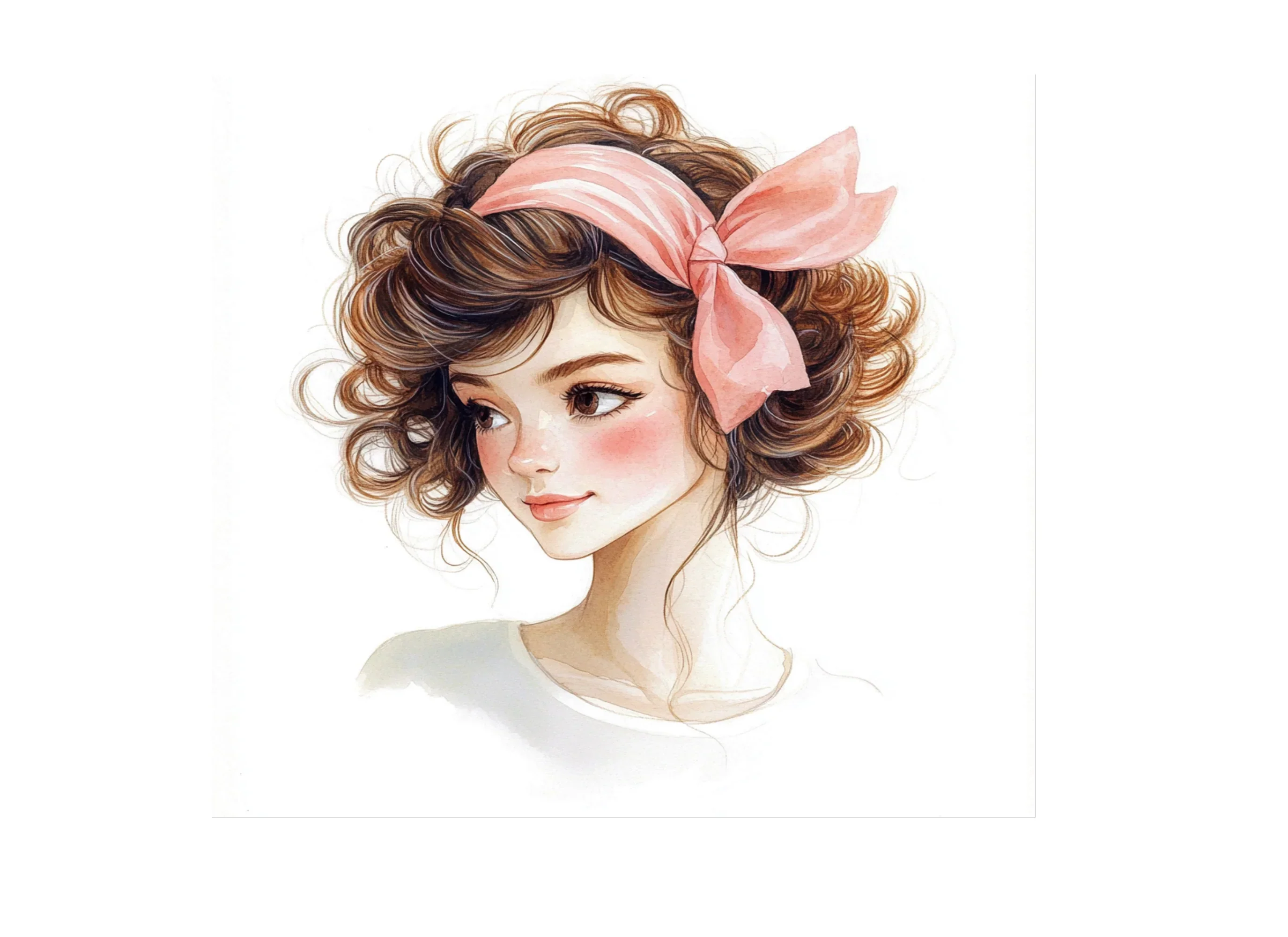 Cute Curly Haired Girl with Pink Bow Clipart Bundle - Image 2
