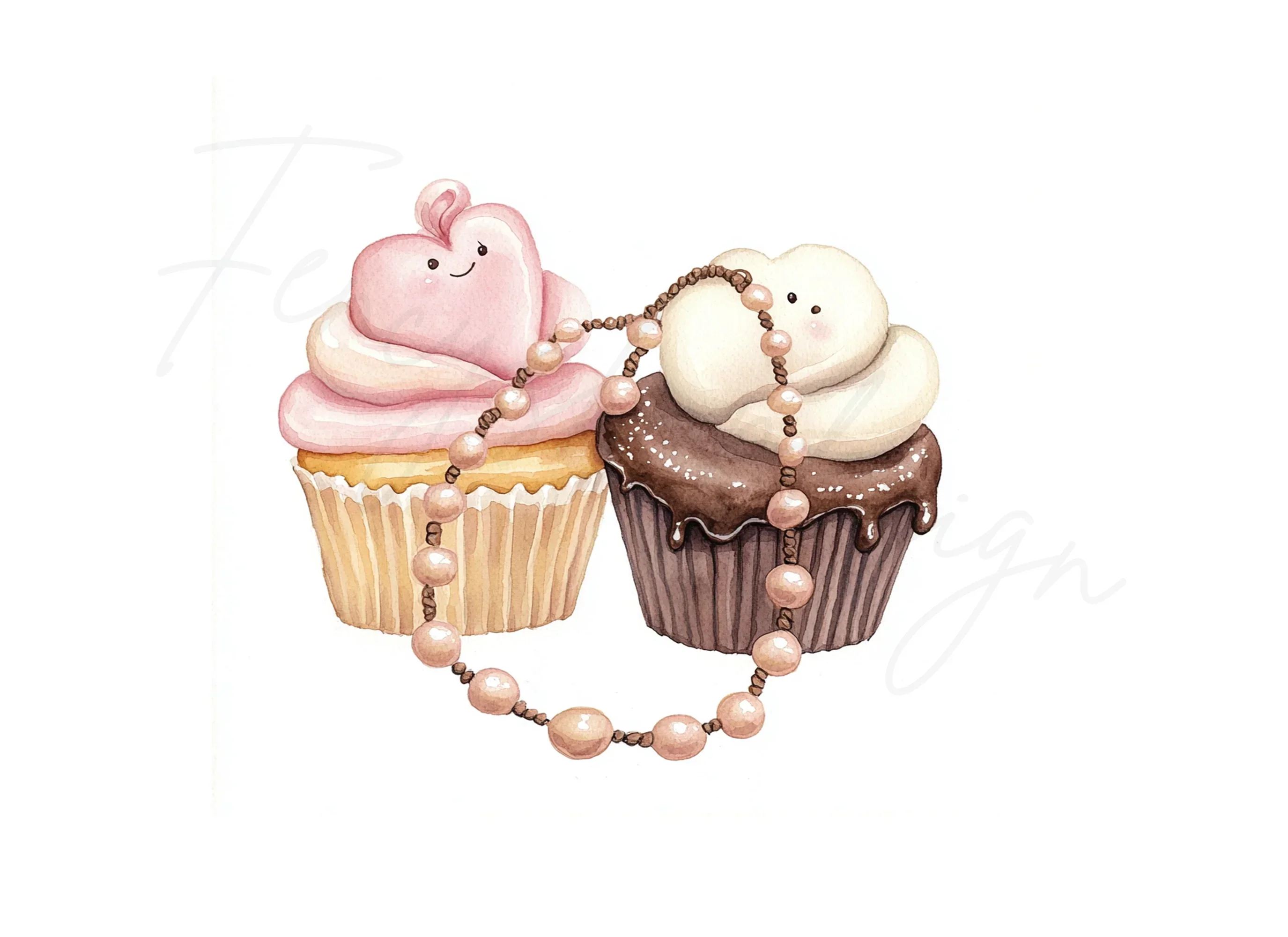 Cute Dessert with Pearl Beads Clipart Bundle - Image 3