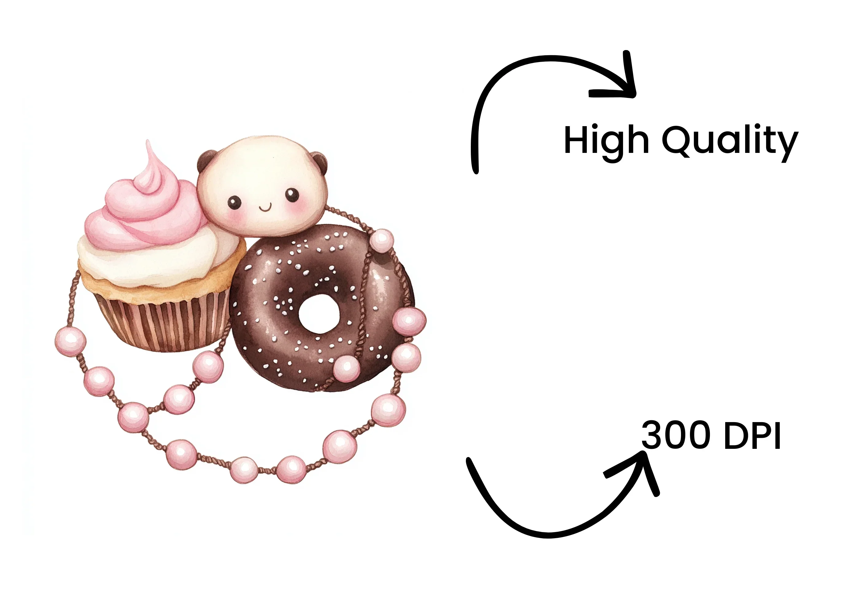 Cute Dessert with Pearl Beads Clipart Bundle - Image 4
