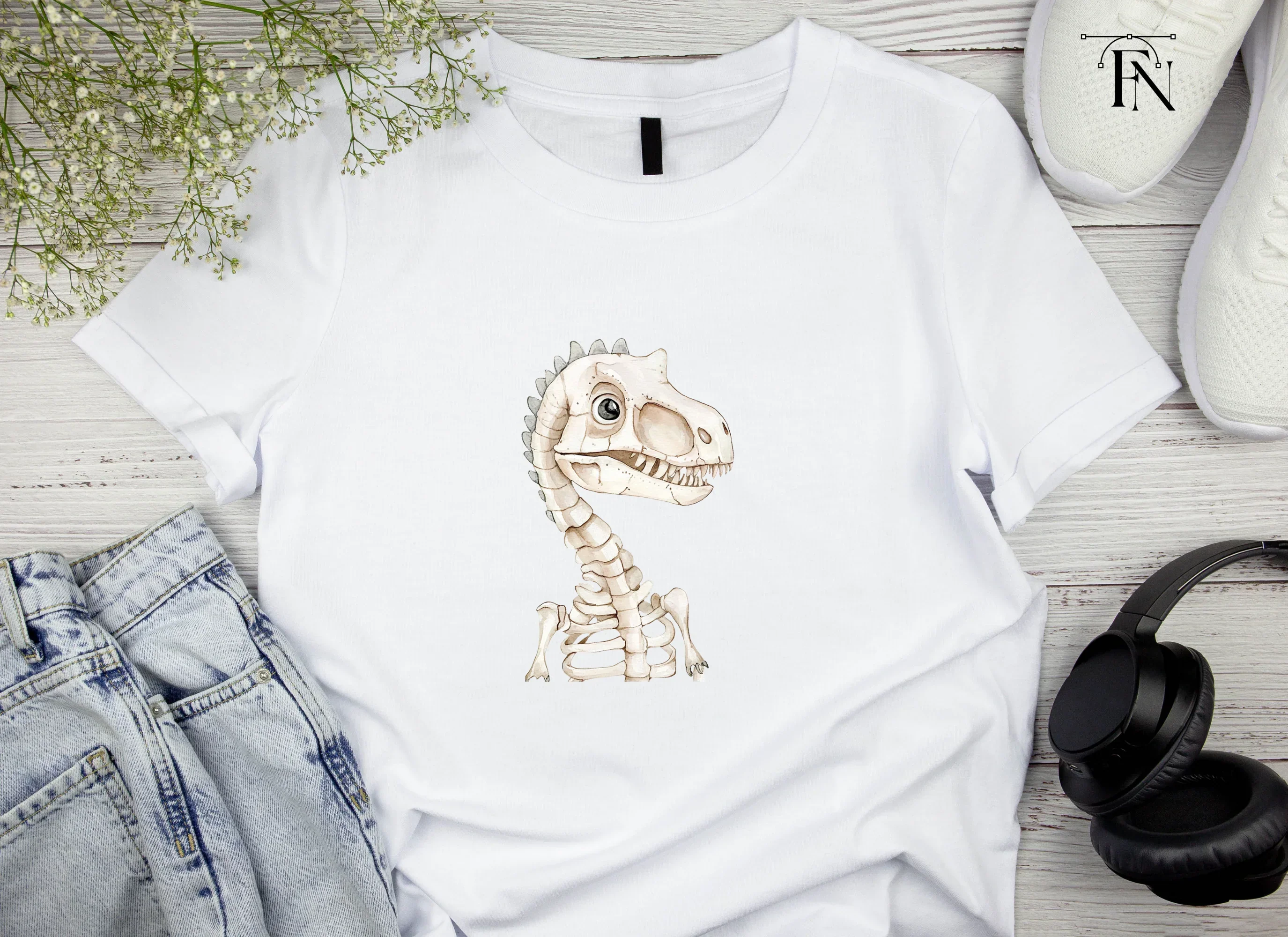 Cute Dinosaur Skeleton Head Clipart Bundle - Image 4