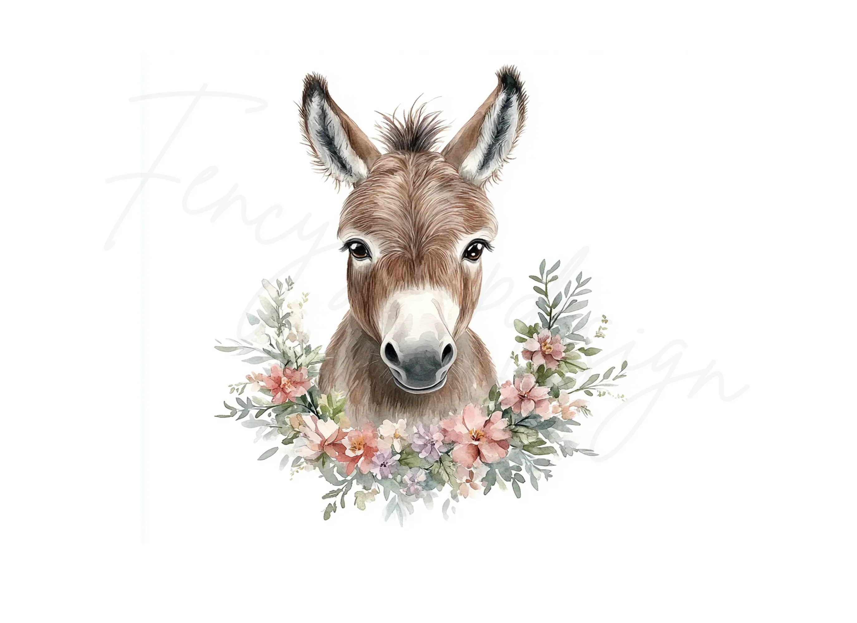 Cute Donkey Faces with Floral Wreaths Clipart Bundle - Image 3