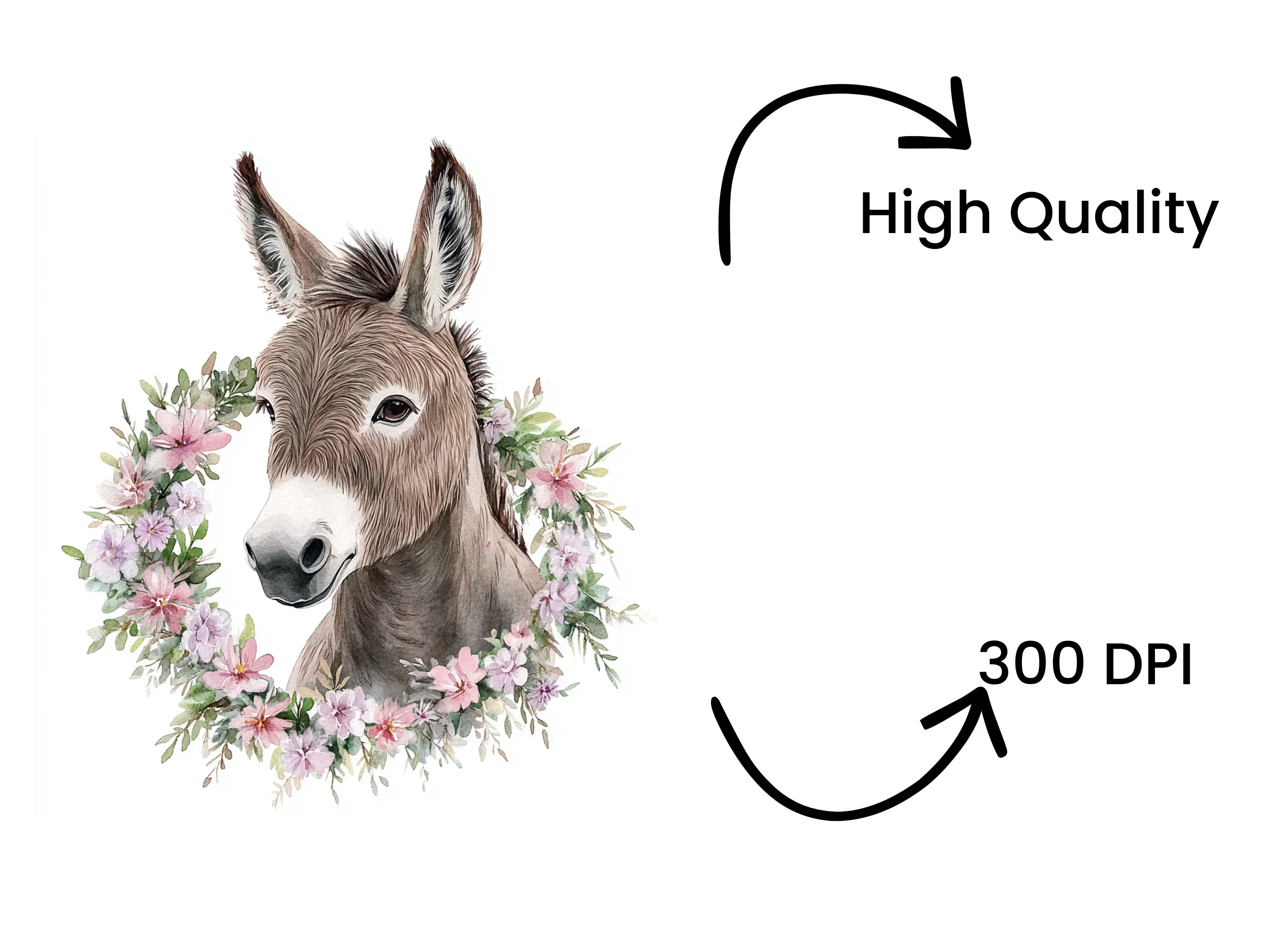 Cute Donkey Faces with Floral Wreaths Clipart Bundle - Image 4
