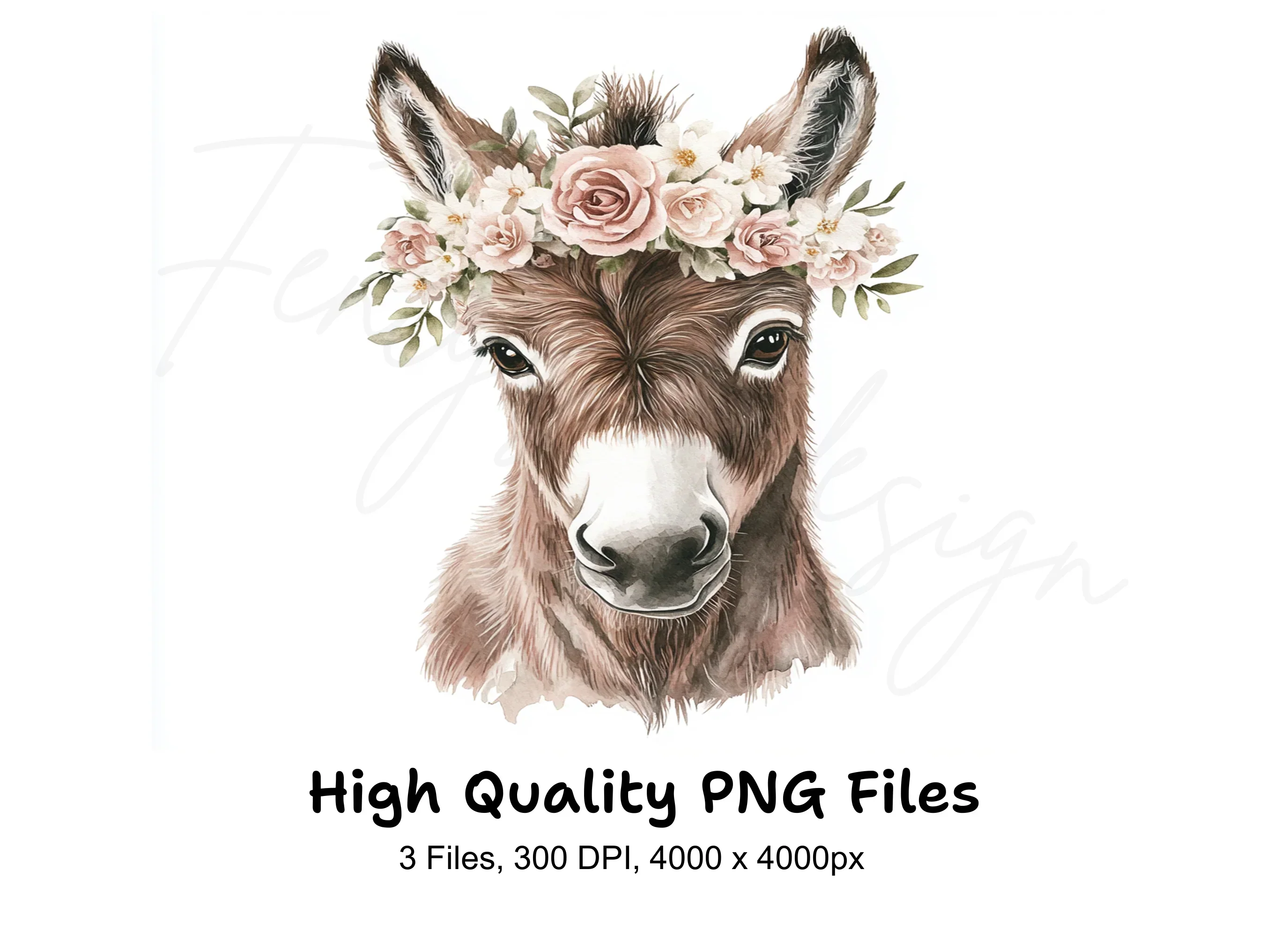 Cute Donkey Flower Crown Clipart Bundle
