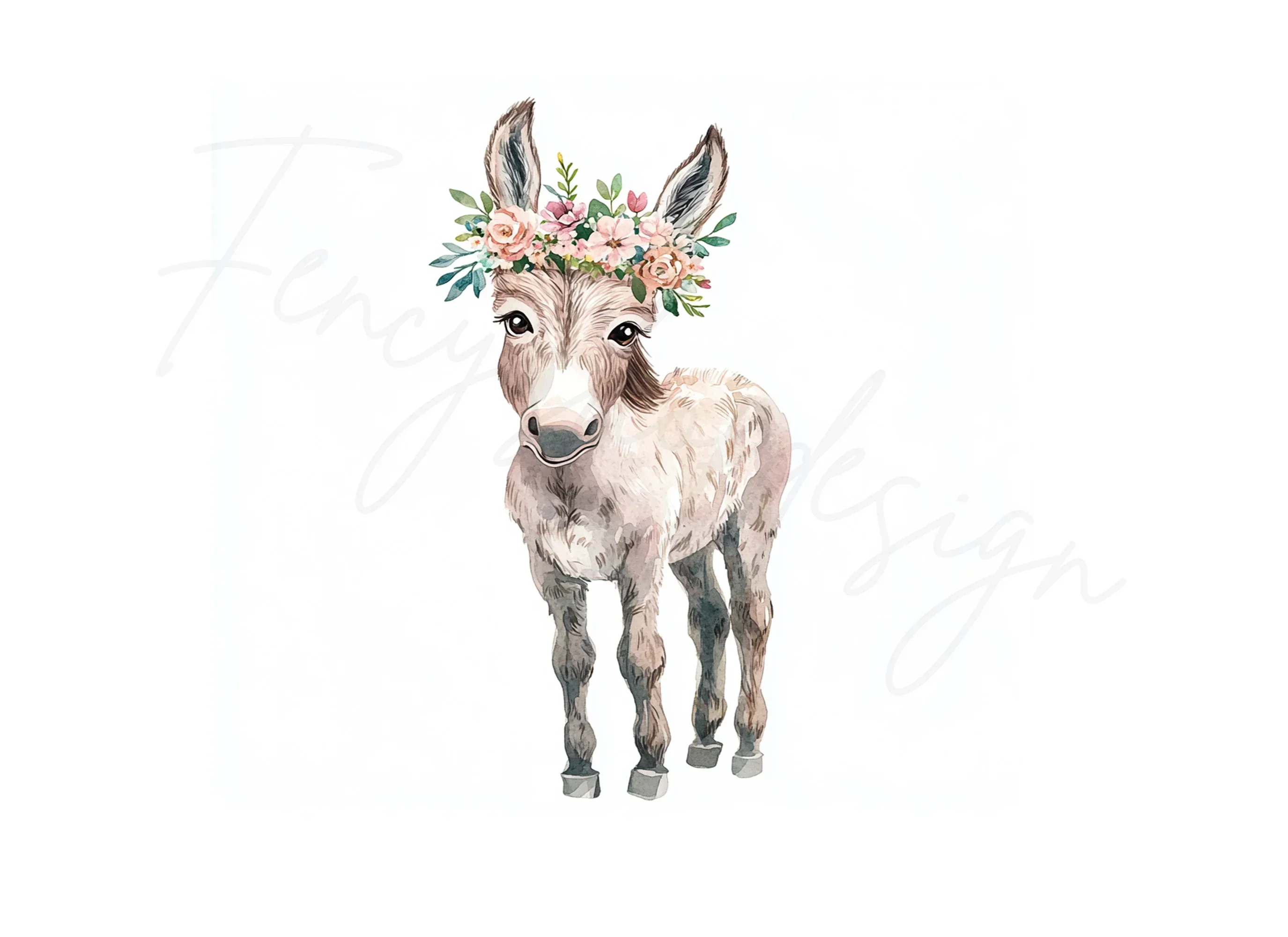 Cute Donkey with Floral Crown Clipart Bundle - Image 2