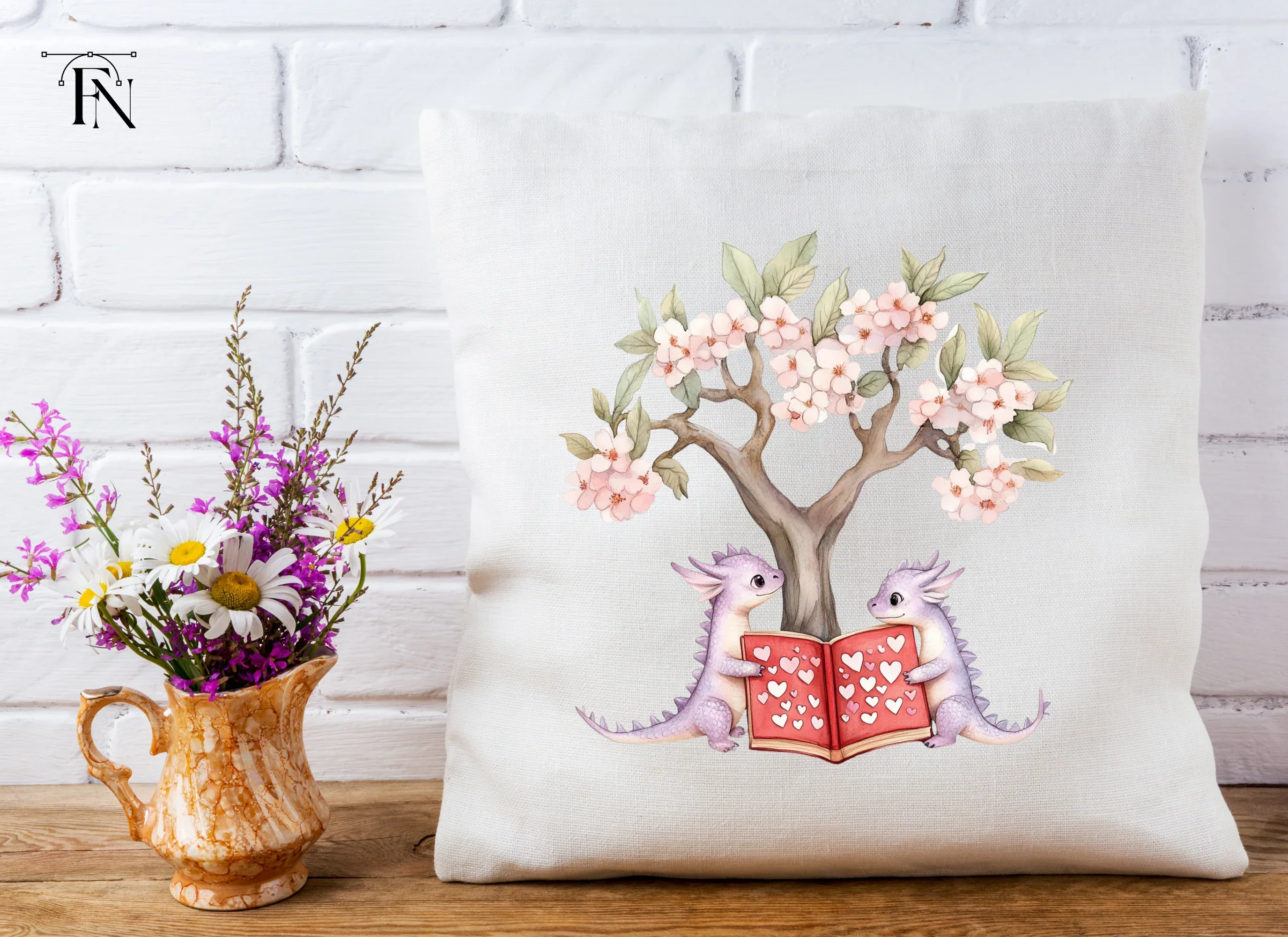 Cute Dragons Reading Under Cherry Tree Clipart Bundle - Image 5