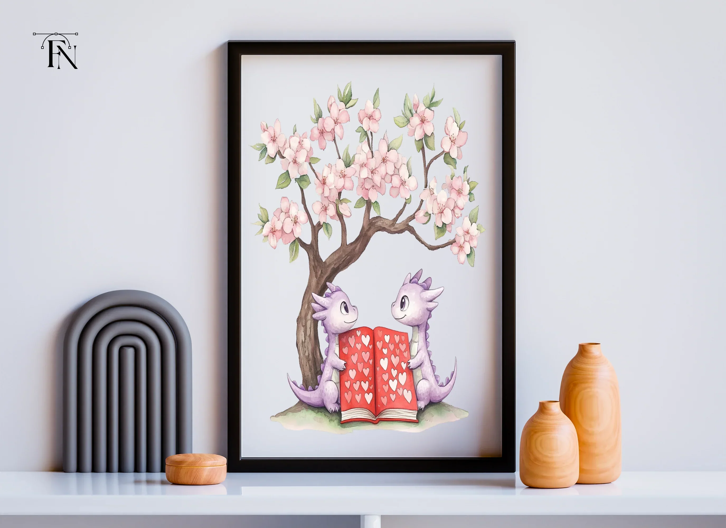 Cute Dragons Reading Under Cherry Tree Clipart Bundle - Image 6