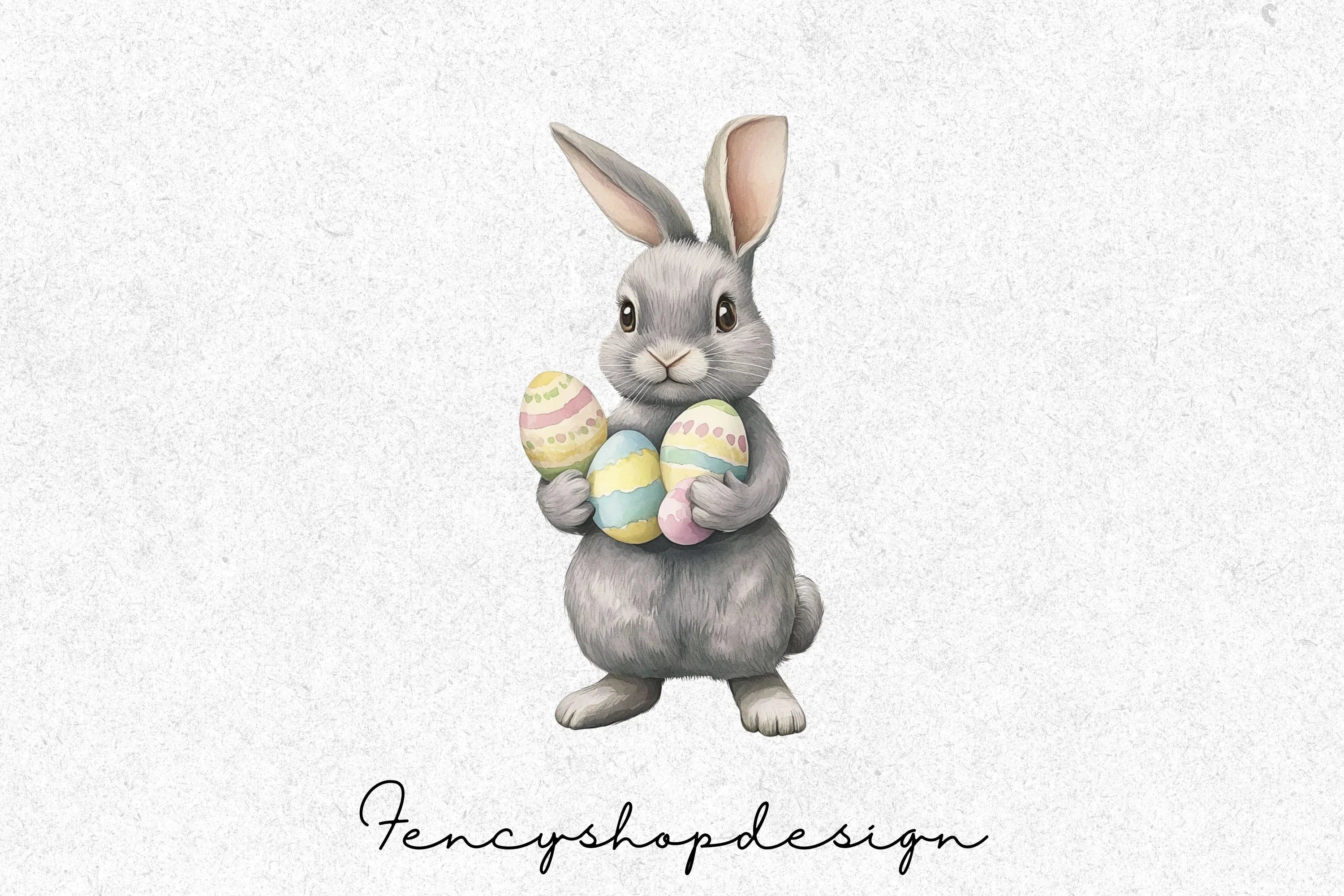 Cute Easter Bunnies with Colorful Eggs Clipart Bundle - Image 3