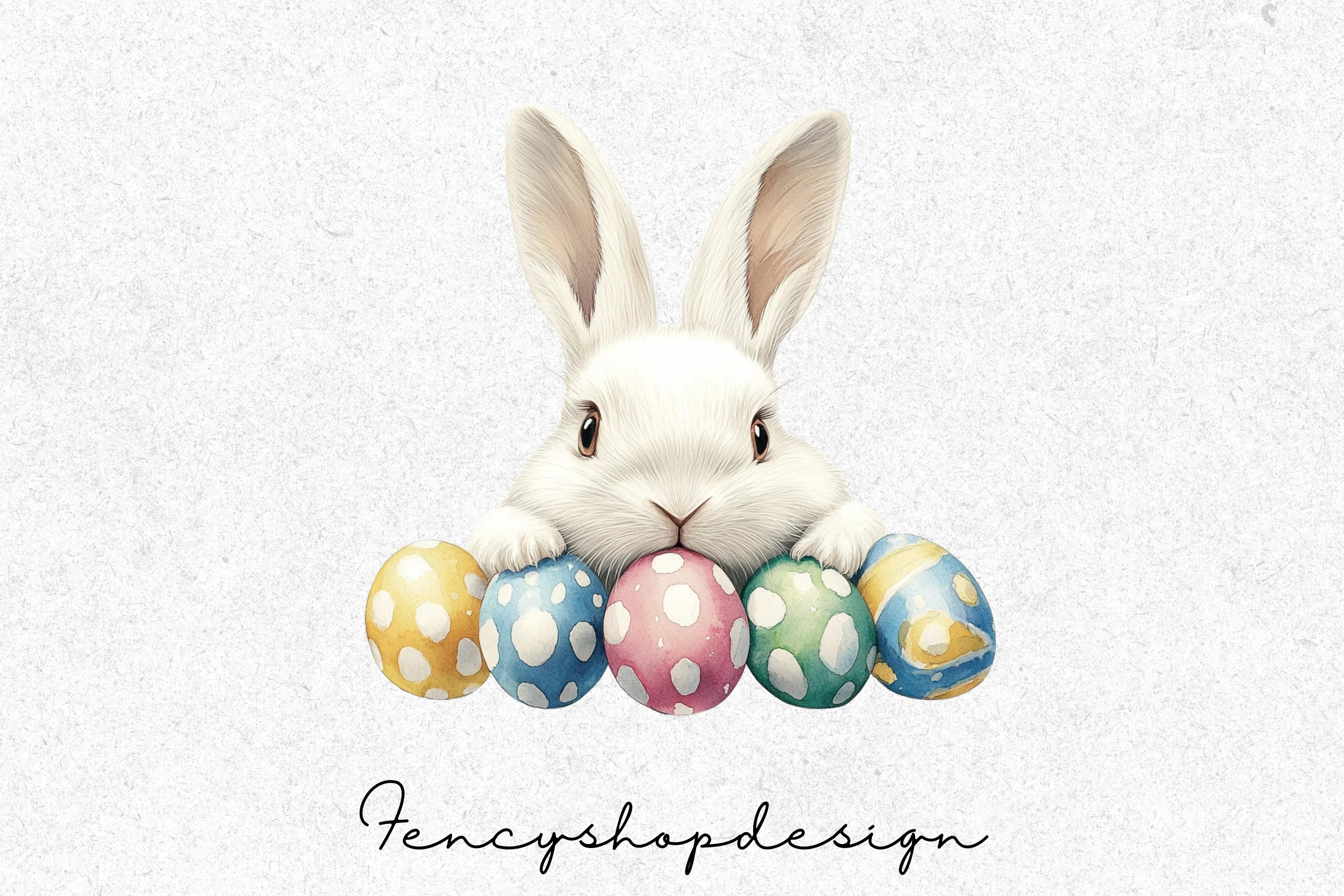 Cute Easter Bunnies with Colorful Eggs Clipart Bundle - Image 4