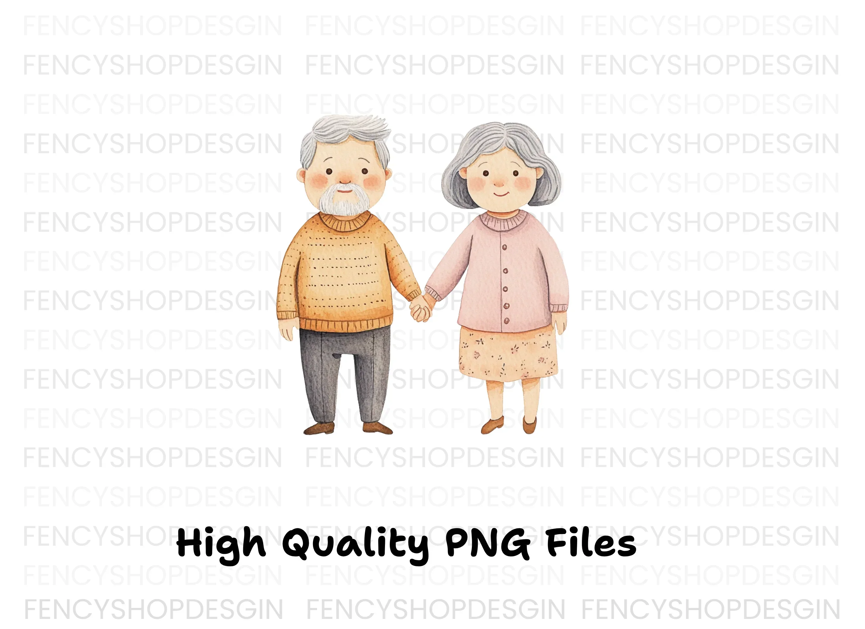 Cute Elderly Couple Holding Hands Clipart Bundle - Image 2