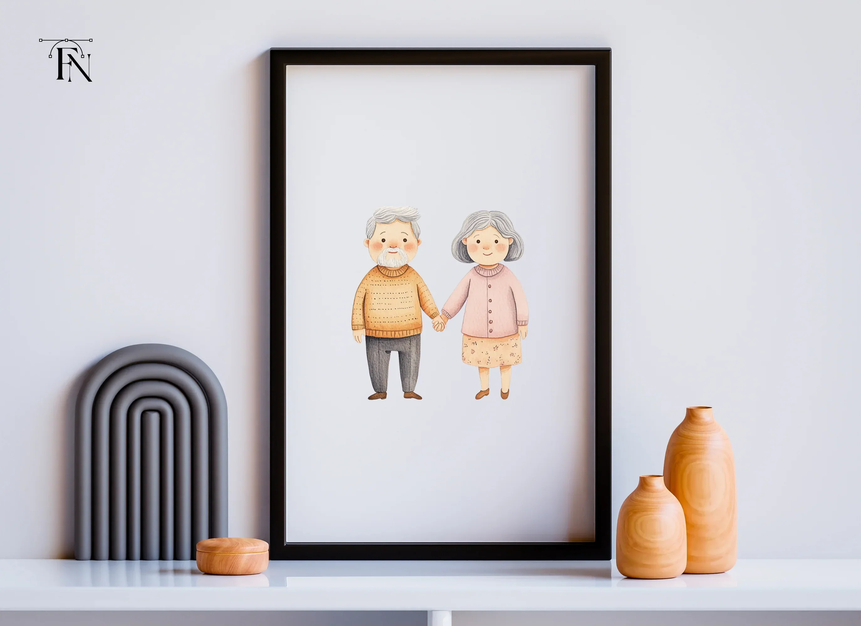 Cute Elderly Couple Holding Hands Clipart Bundle - Image 3