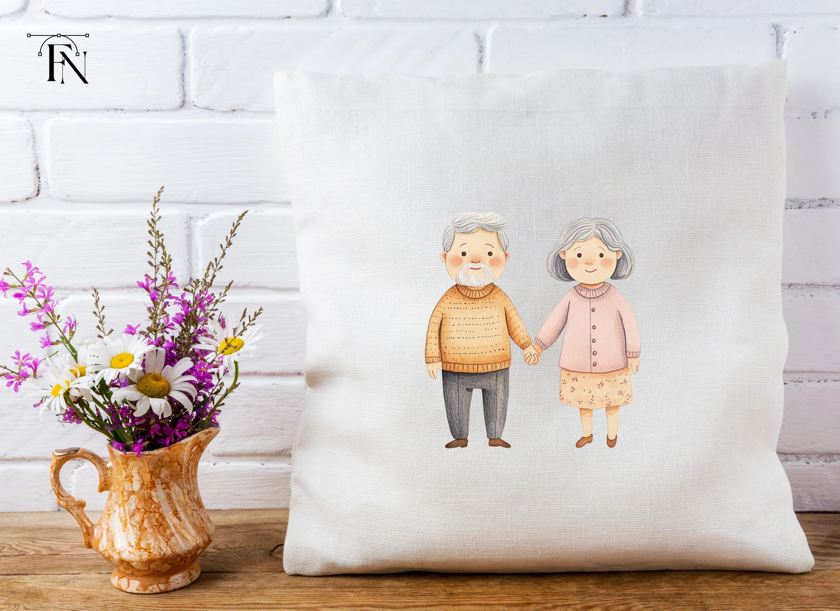 Cute Elderly Couple Holding Hands Clipart Bundle - Image 4