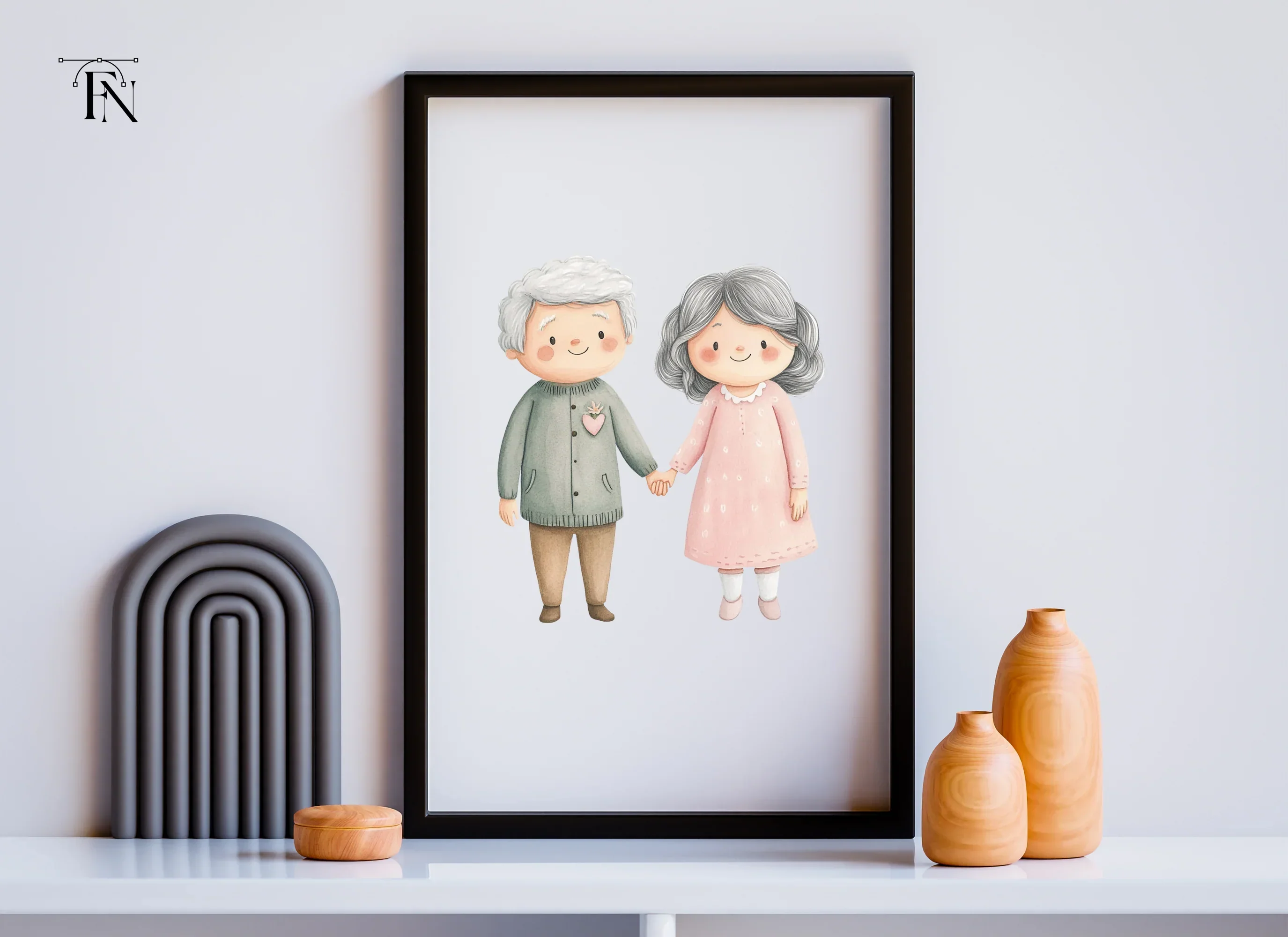 Cute Elderly Couple Holding Hands Clipart Bundle - Image 5
