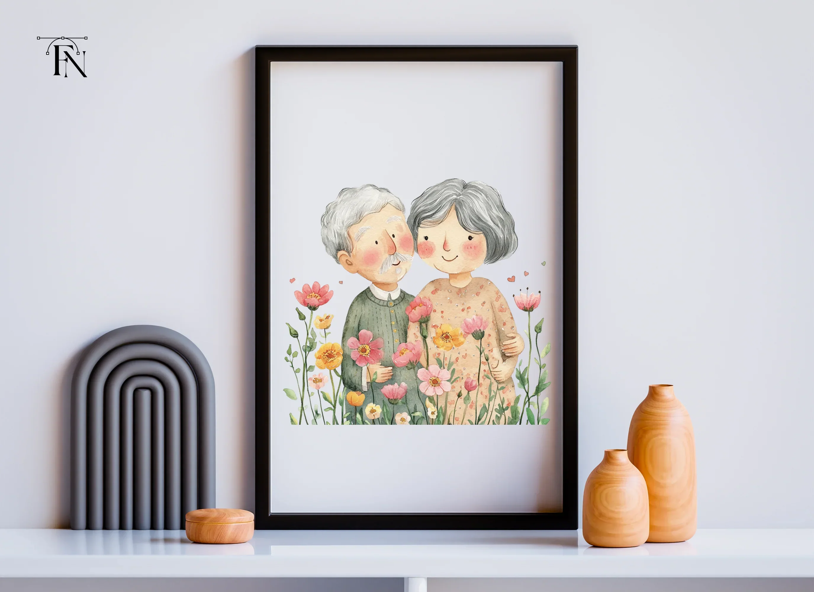 Cute Elderly Couple in Flower Garden Clipart Bundle - Image 4