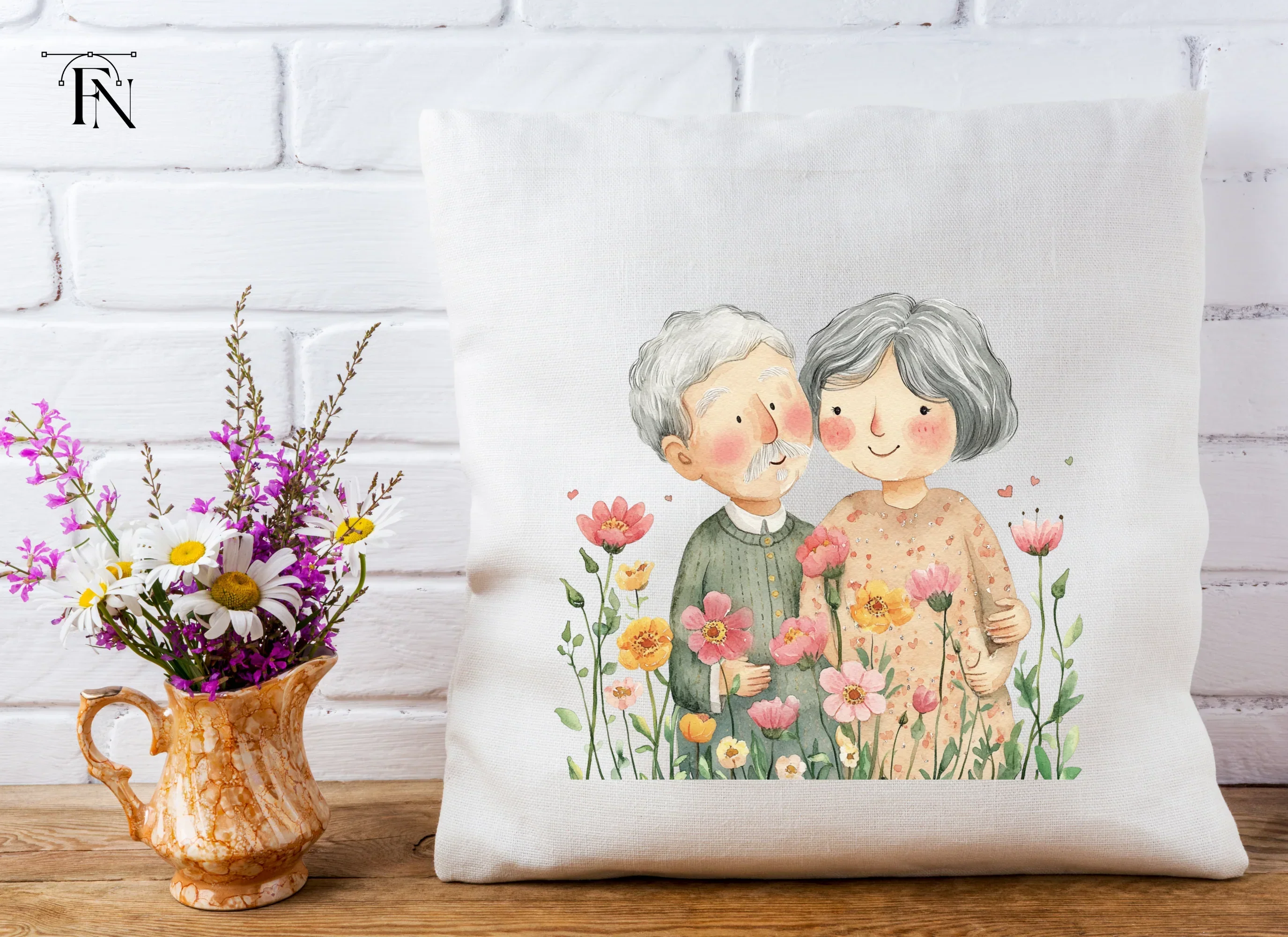 Cute Elderly Couple in Flower Garden Clipart Bundle - Image 5