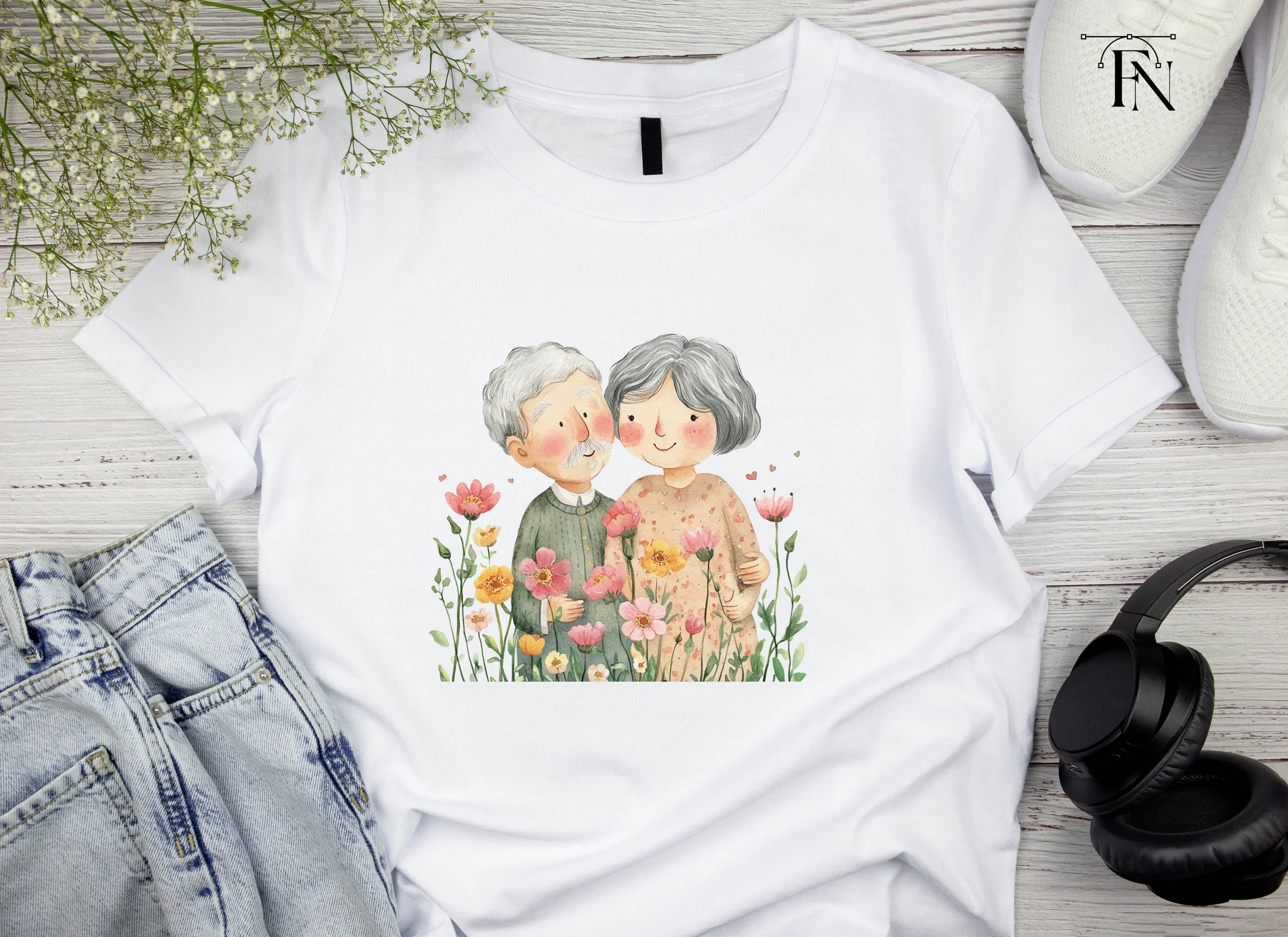 Cute Elderly Couple in Flower Garden Clipart Bundle - Image 6
