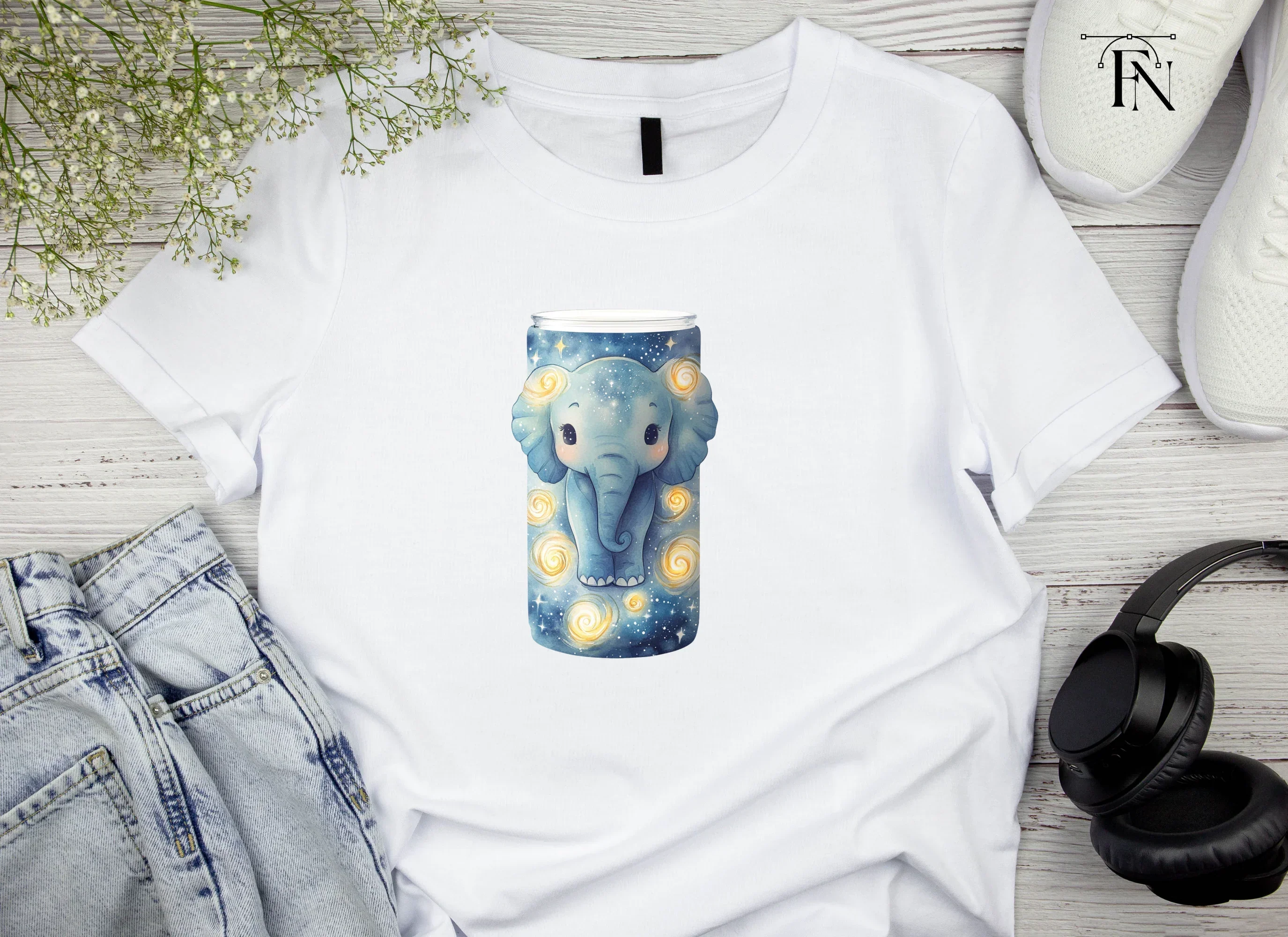 Cute Elephant in Starry Night Clipart Bundle - Image 5