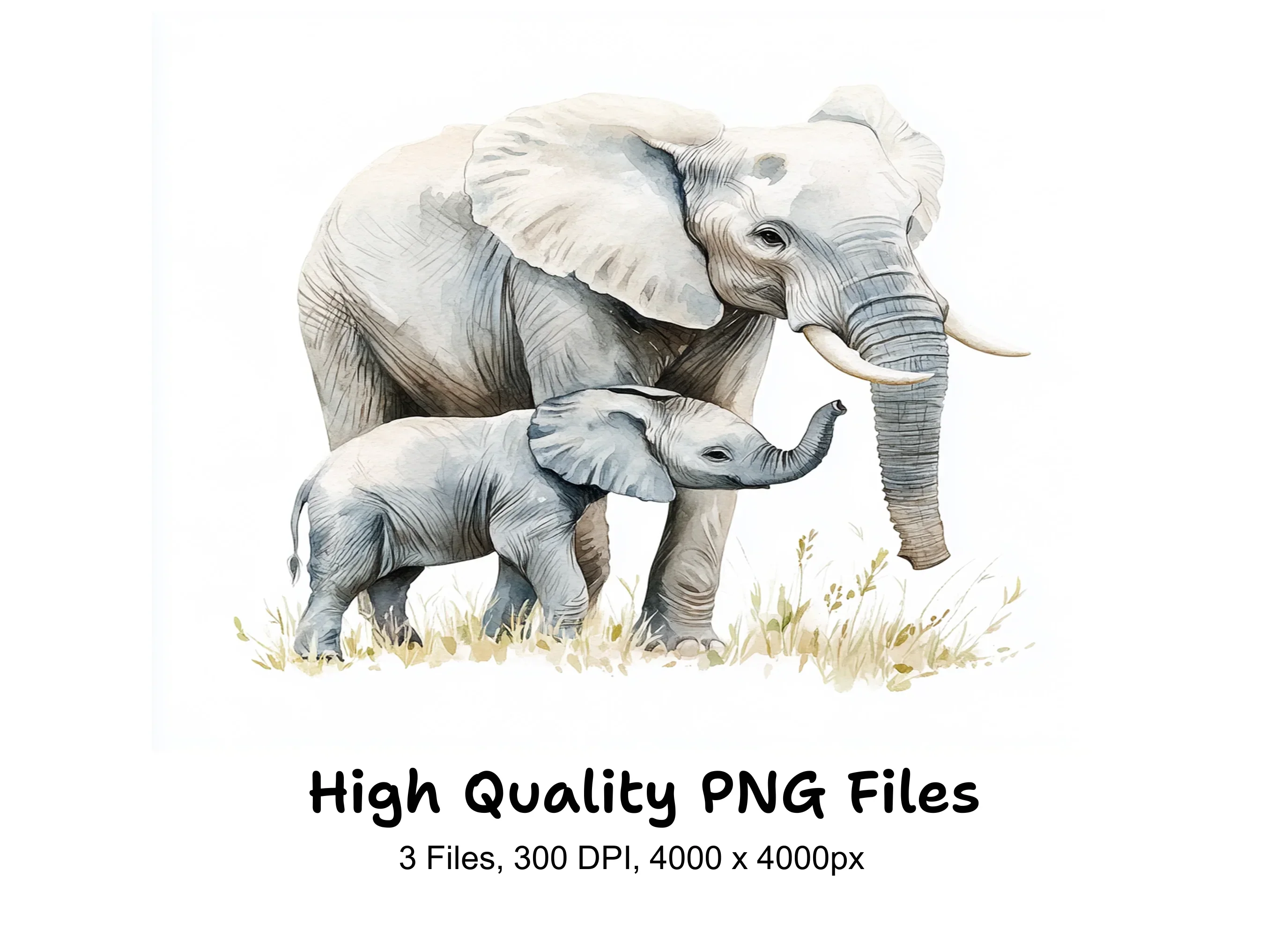 Cute Elephant Mother and Baby Clipart Bundle