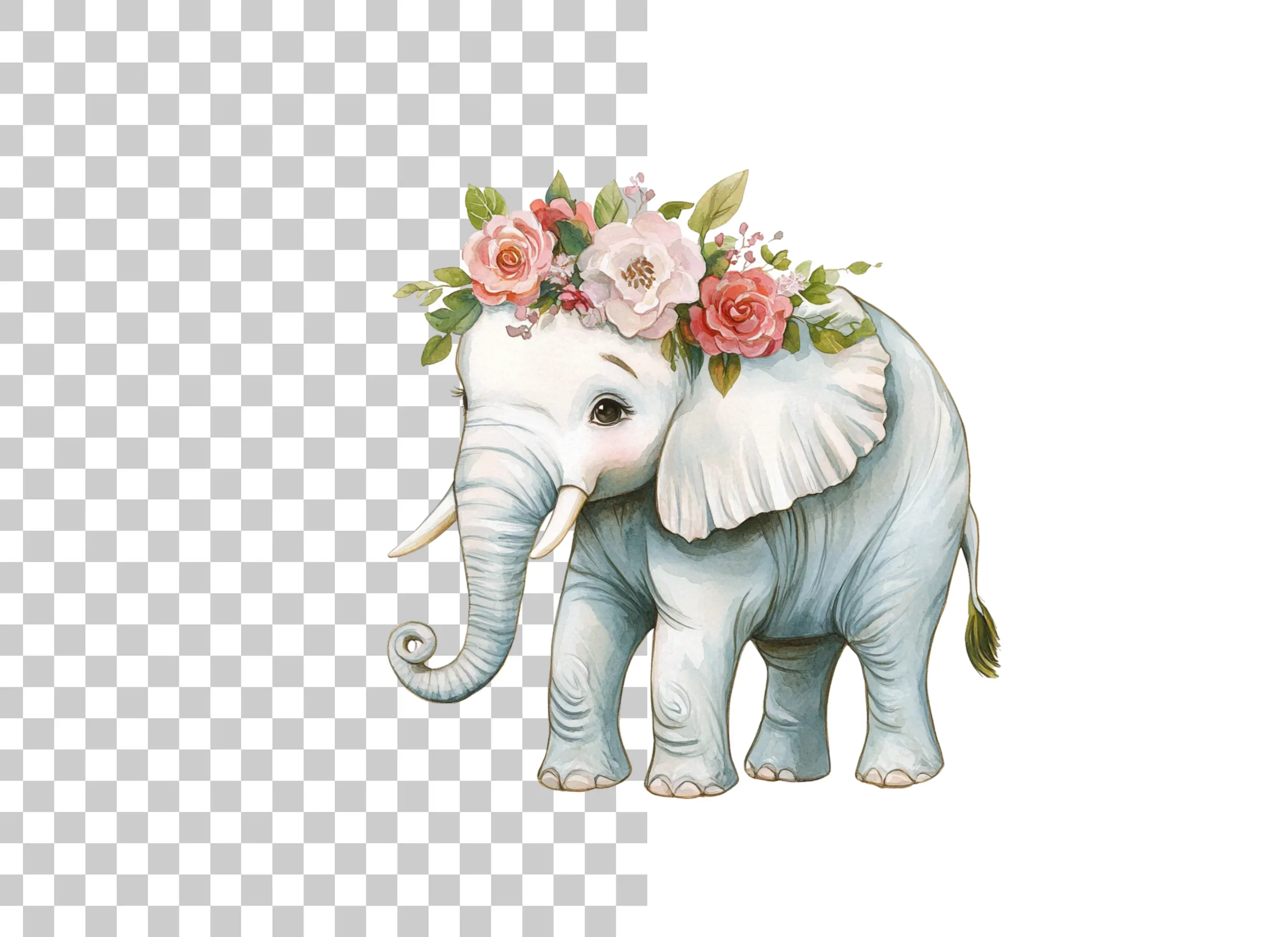 Cute Elephant with Flower Crown Clipart Bundle - Image 2