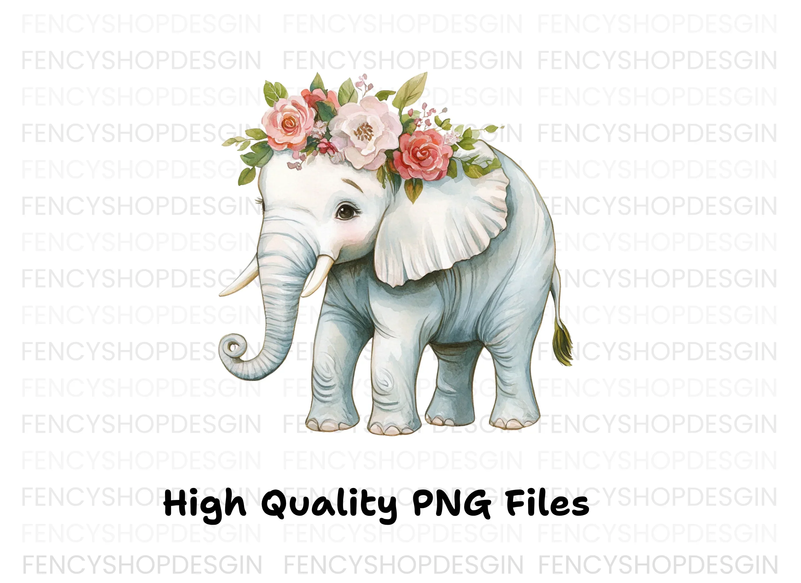Cute Elephant with Flower Crown Clipart Bundle - Image 3