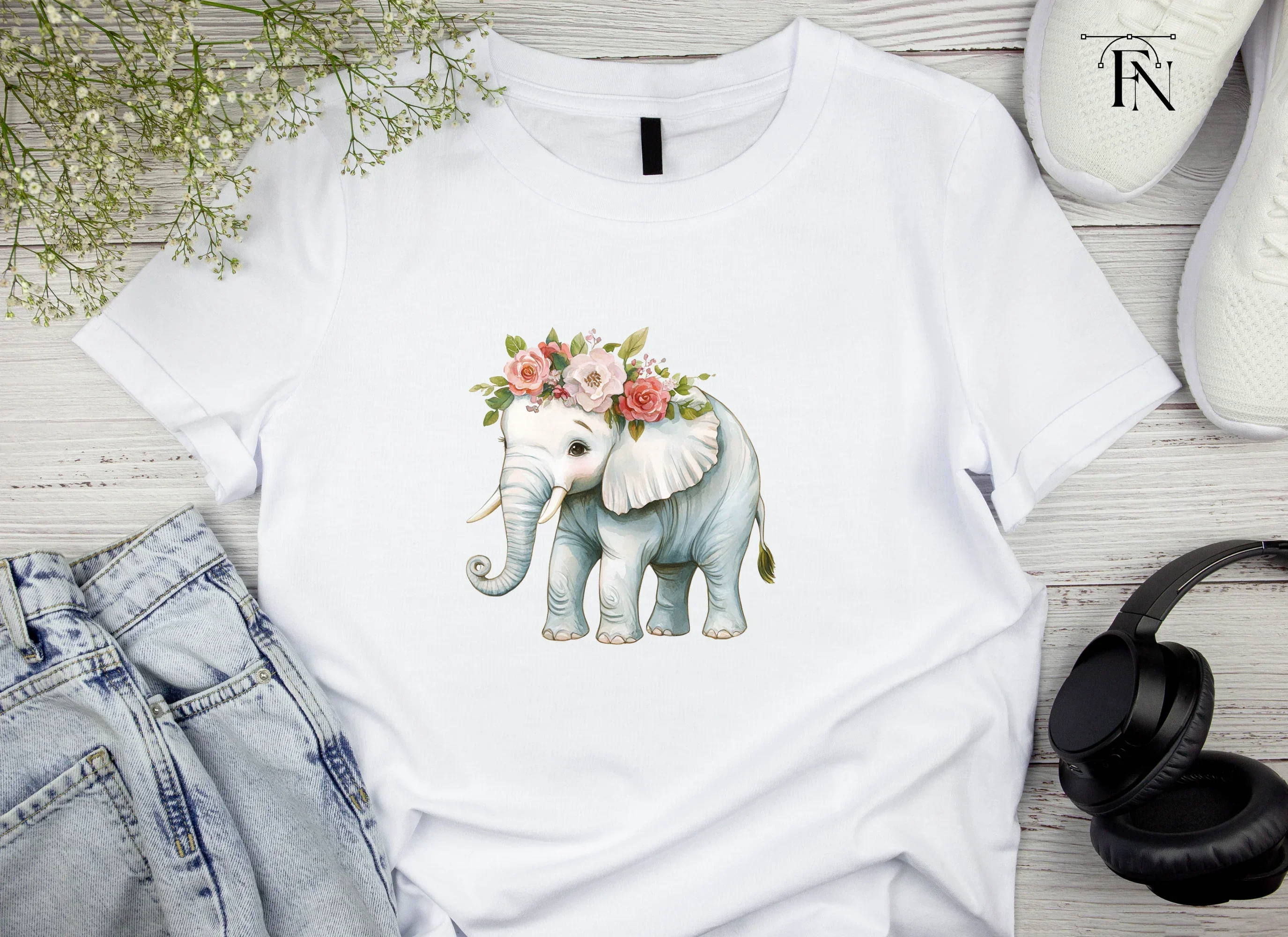 Cute Elephant with Flower Crown Clipart Bundle - Image 4