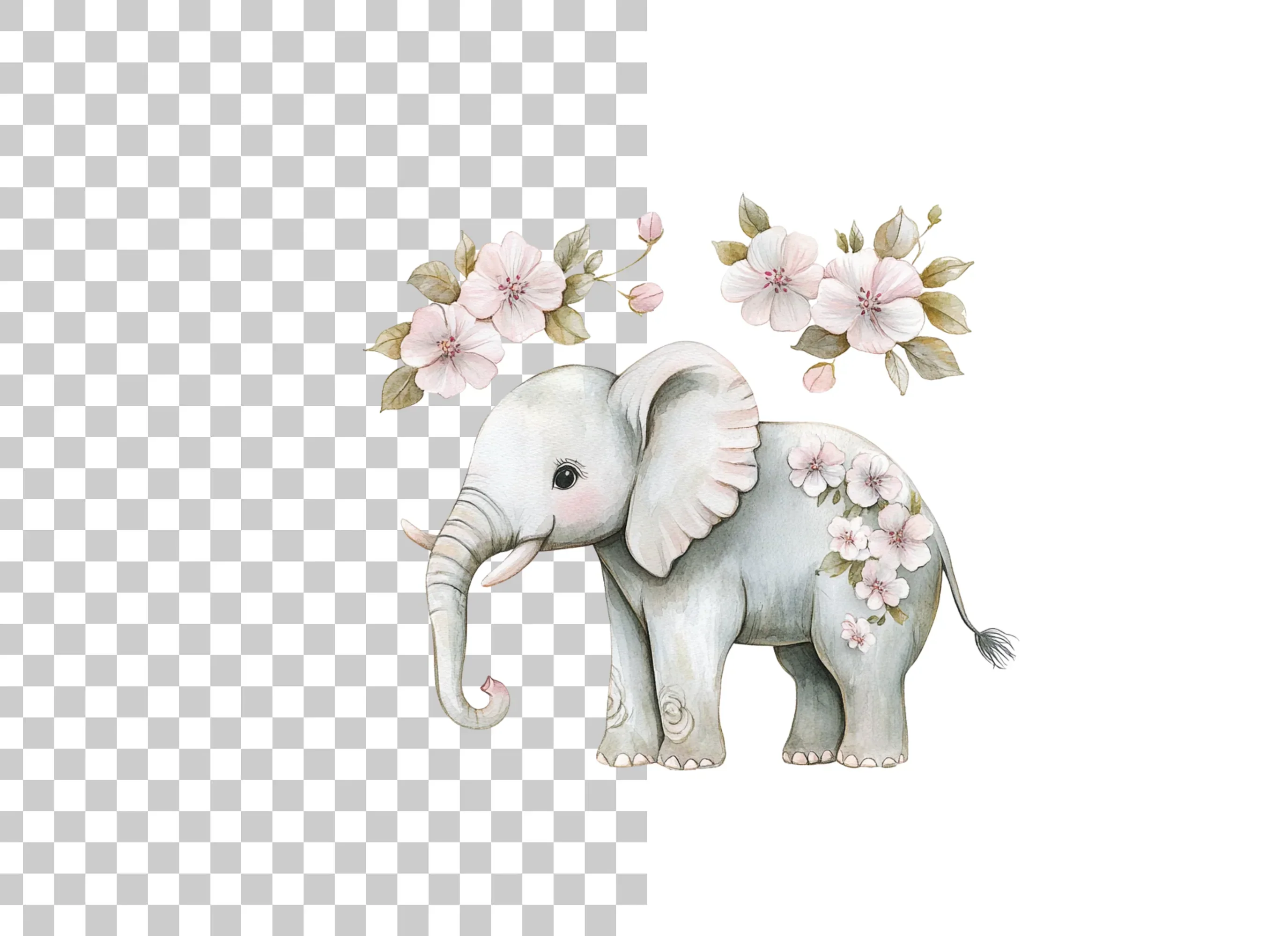 Cute Elephant with Flowers Clipart Bundle - Image 6