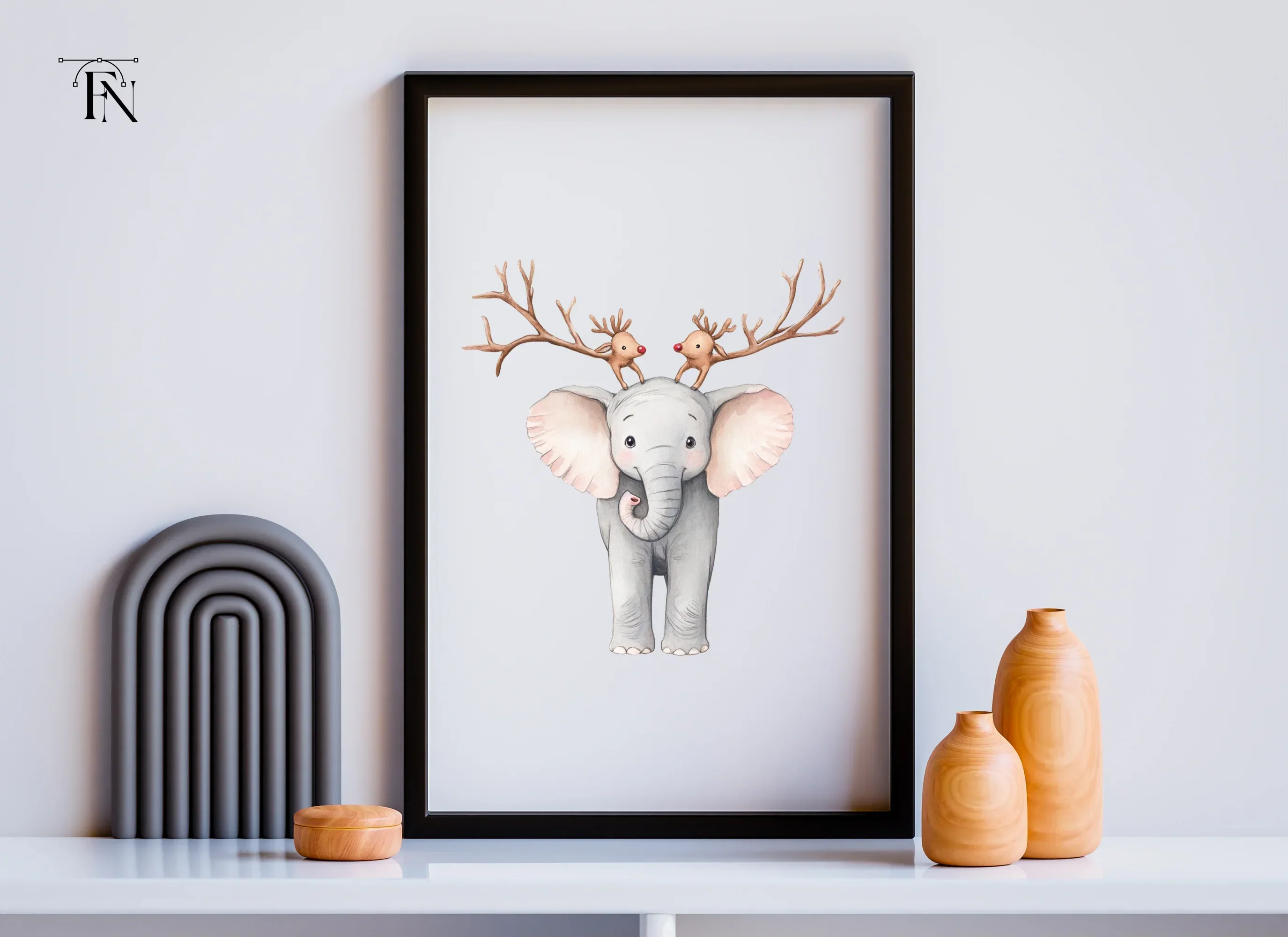 Cute Elephant with Reindeer Antlers Clipart Bundle - Image 5