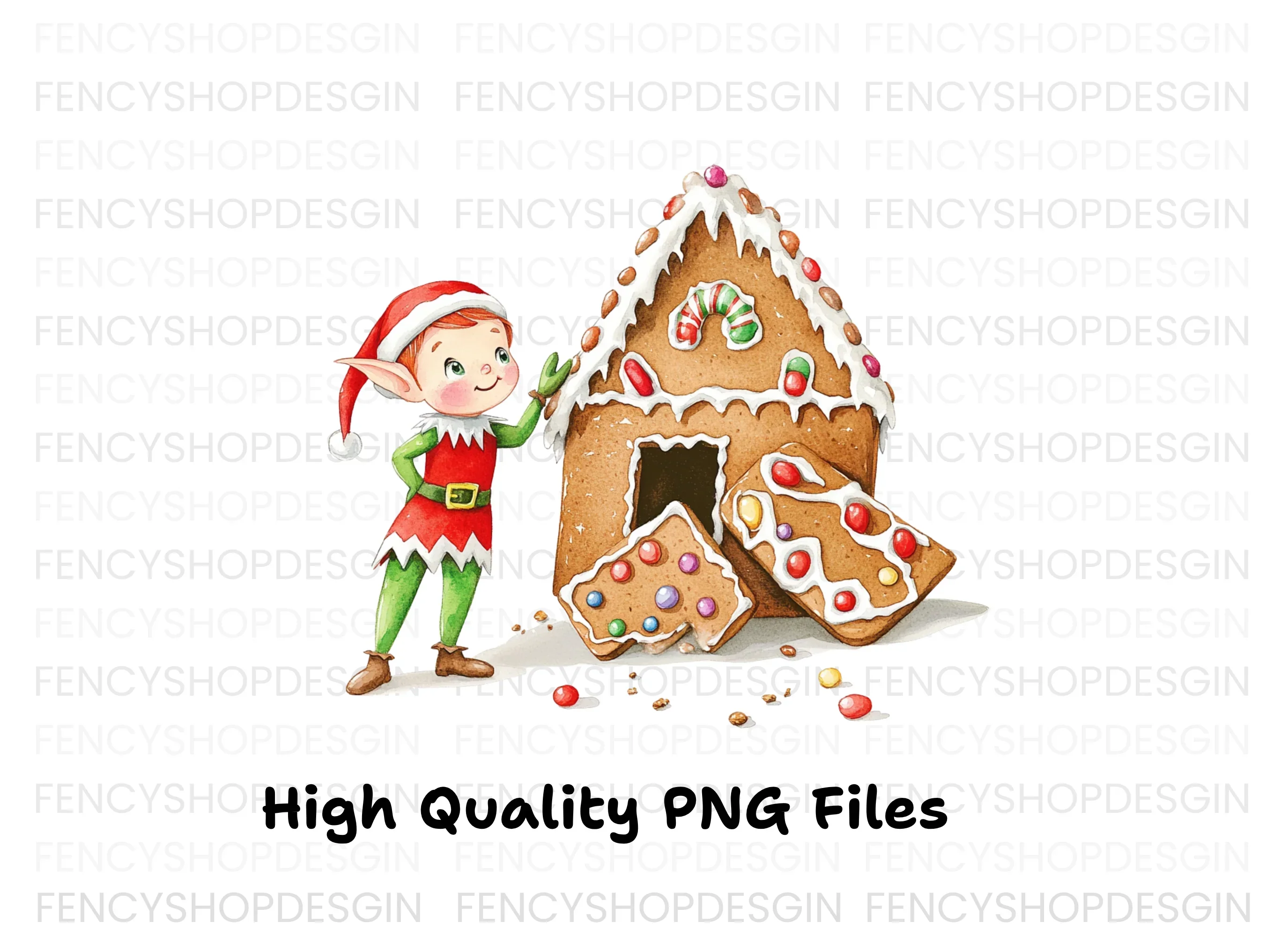 Cute Elf with Gingerbread House Clipart Bundle - Image 2