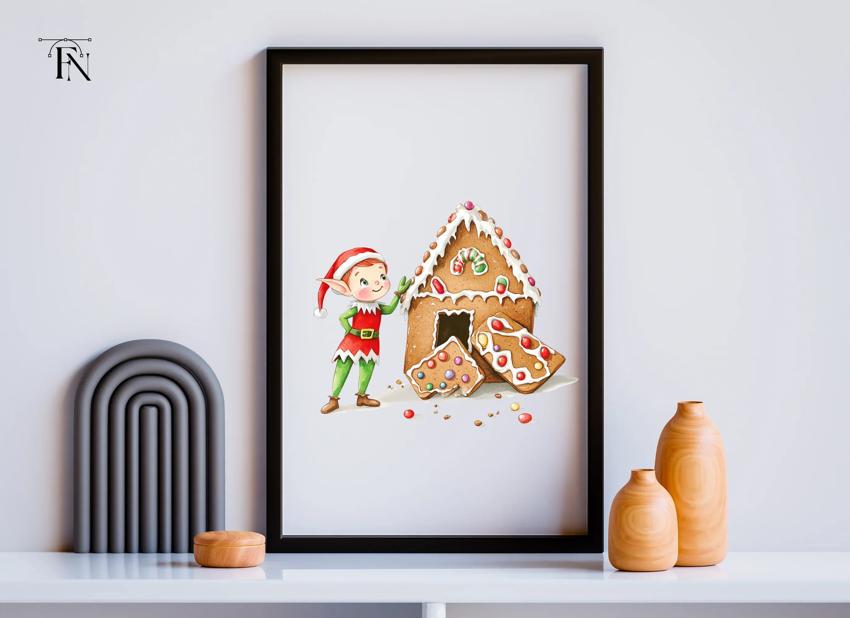Cute Elf with Gingerbread House Clipart Bundle - Image 3