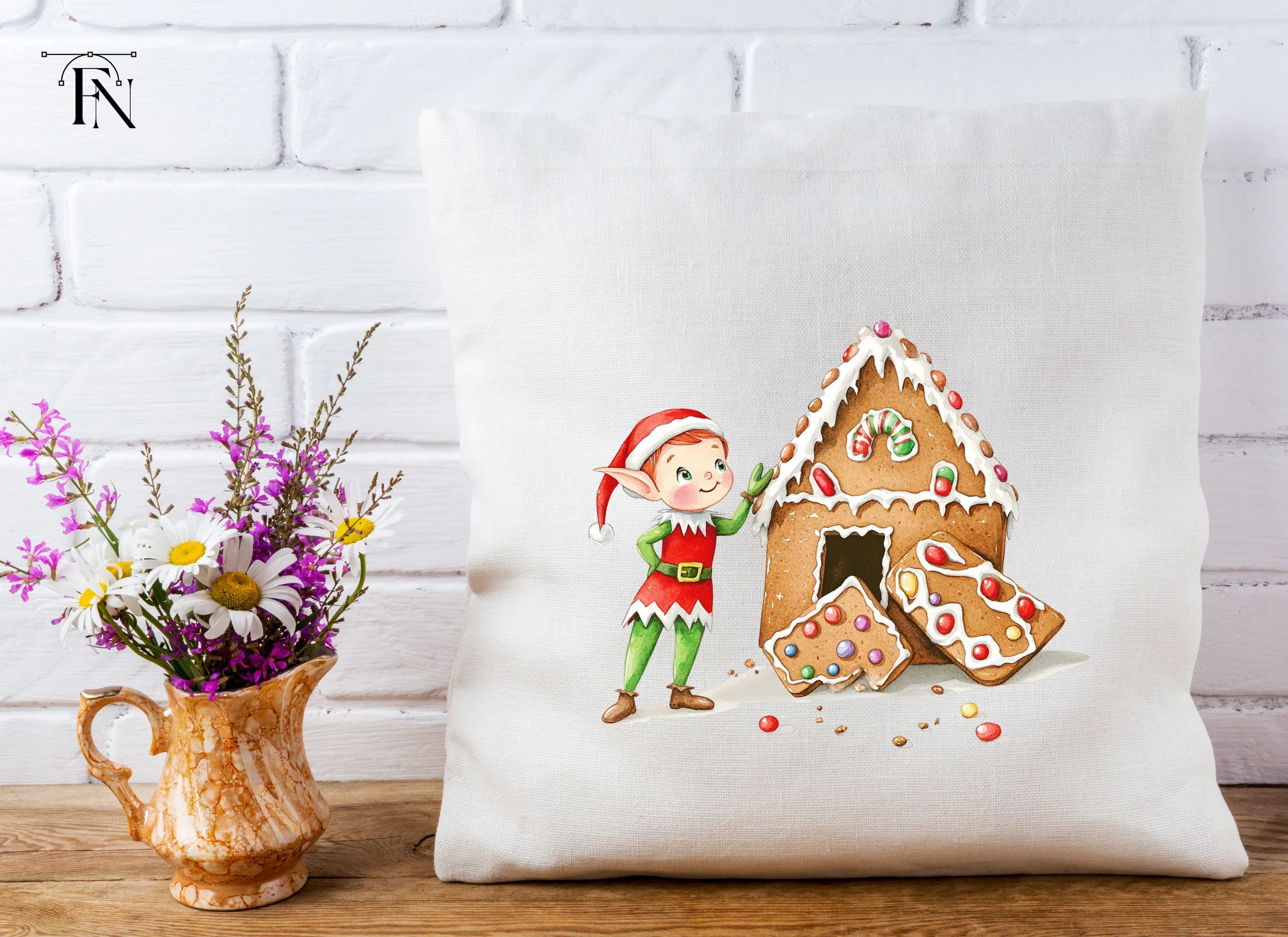 Cute Elf with Gingerbread House Clipart Bundle - Image 4