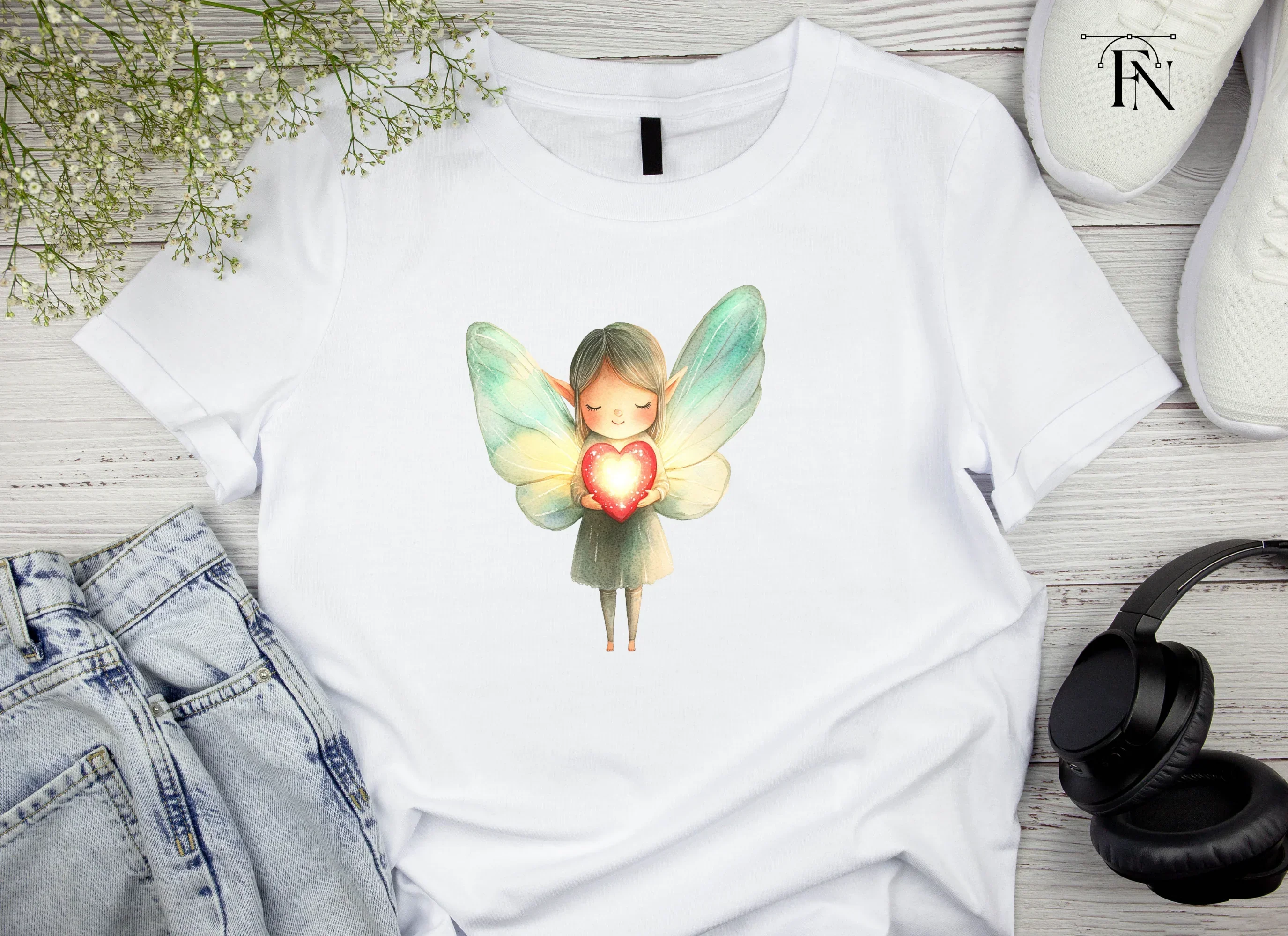 Cute Fairies with Glowing Hearts Clipart Bundle - Image 5