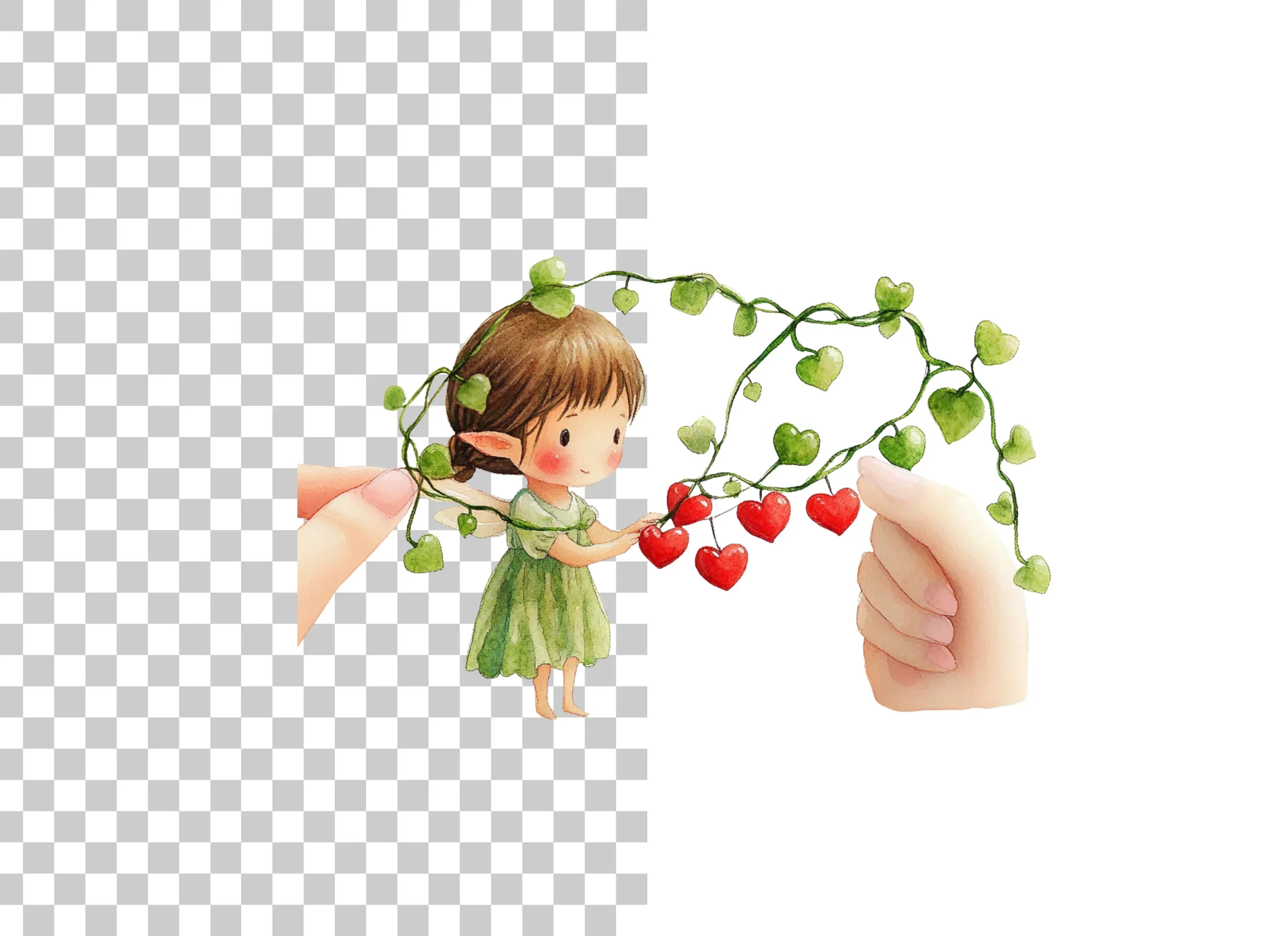 Cute Fairies with Heart Vines Clipart Bundle - Image 2