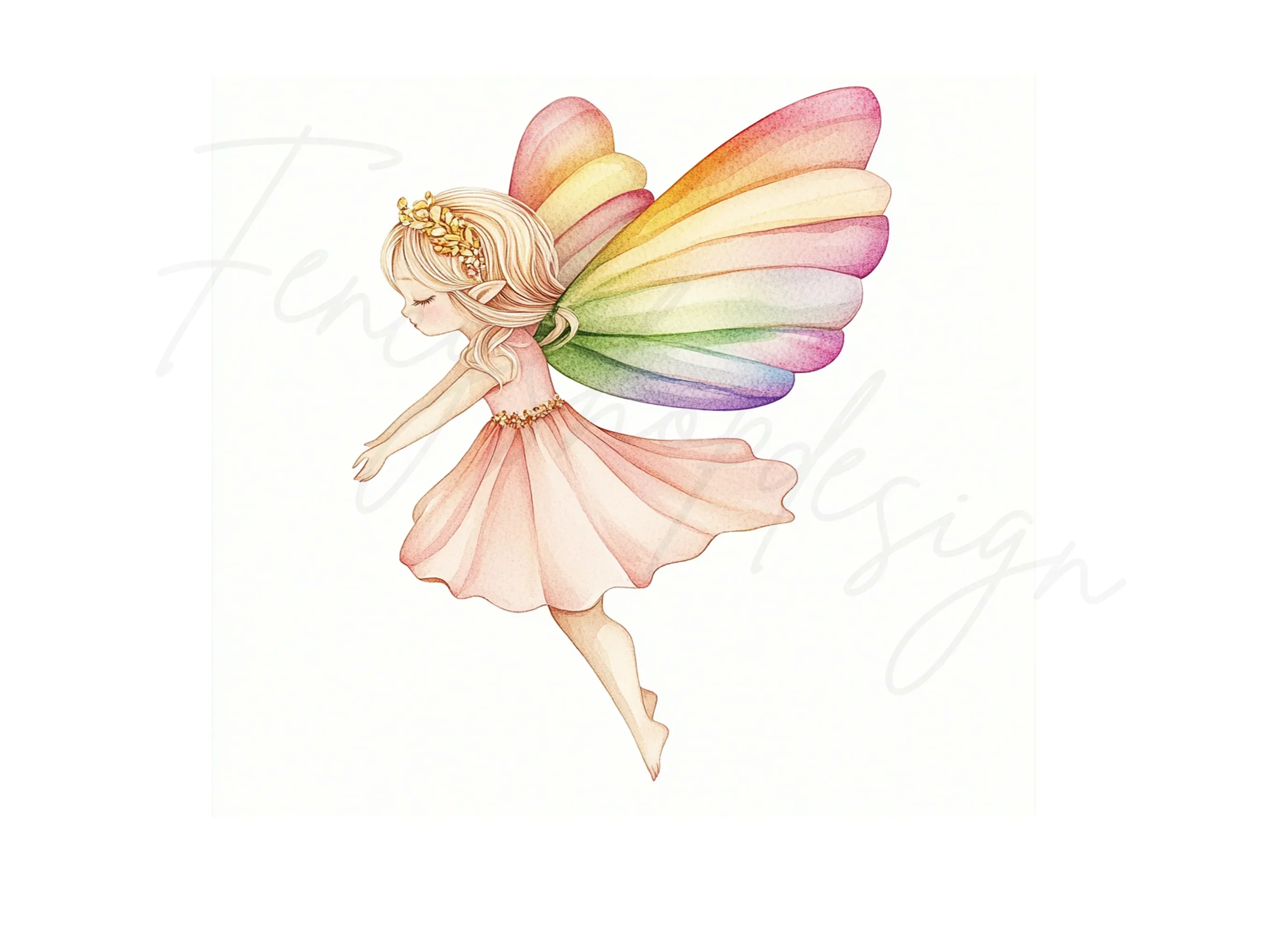 Cute Fairies with Rainbow Wings Clipart Bundle - Image 3