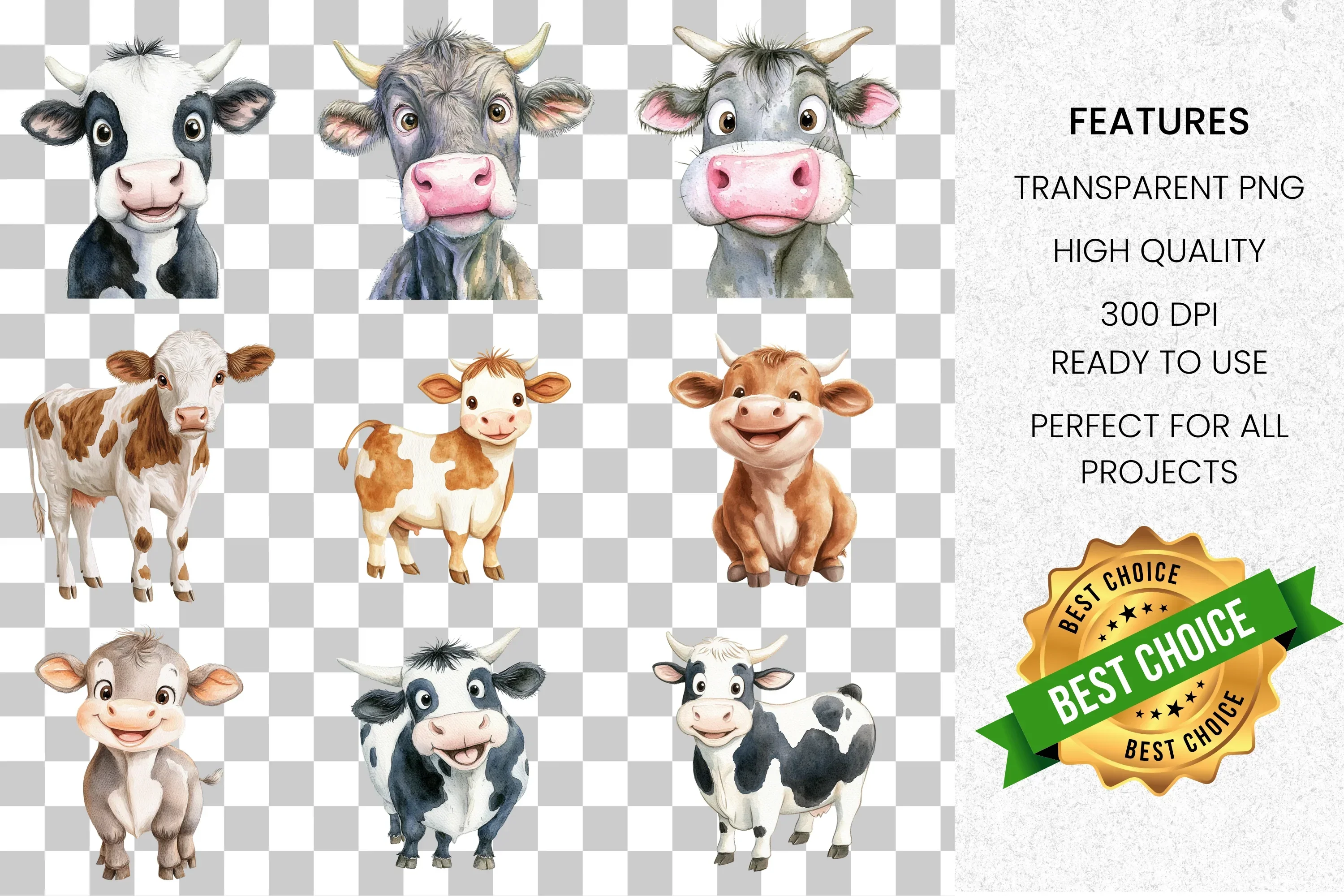Cute Farm Cow Clipart Bundle - Image 2