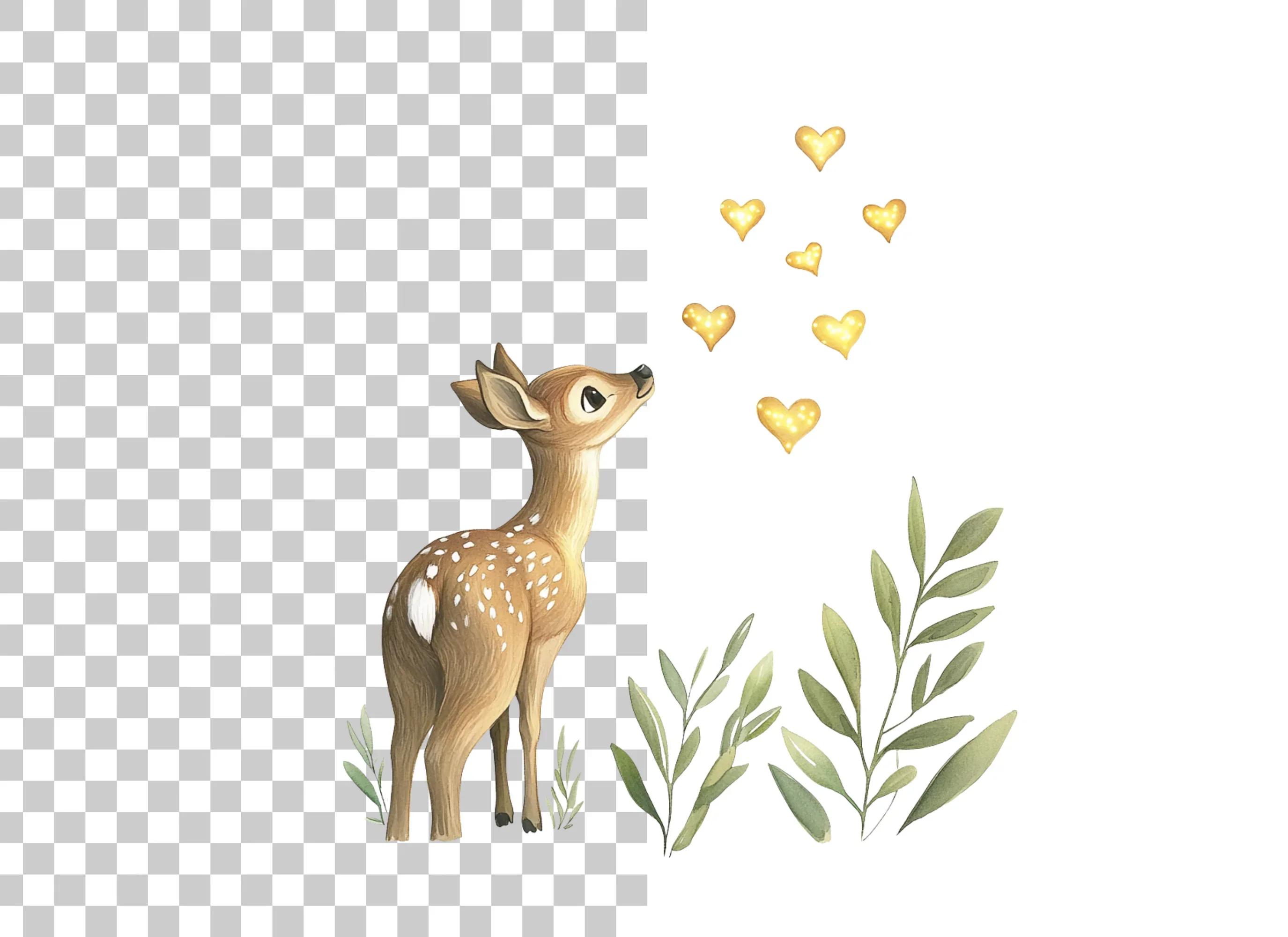 Cute Fawn with Golden Hearts Clipart Bundle - Image 2
