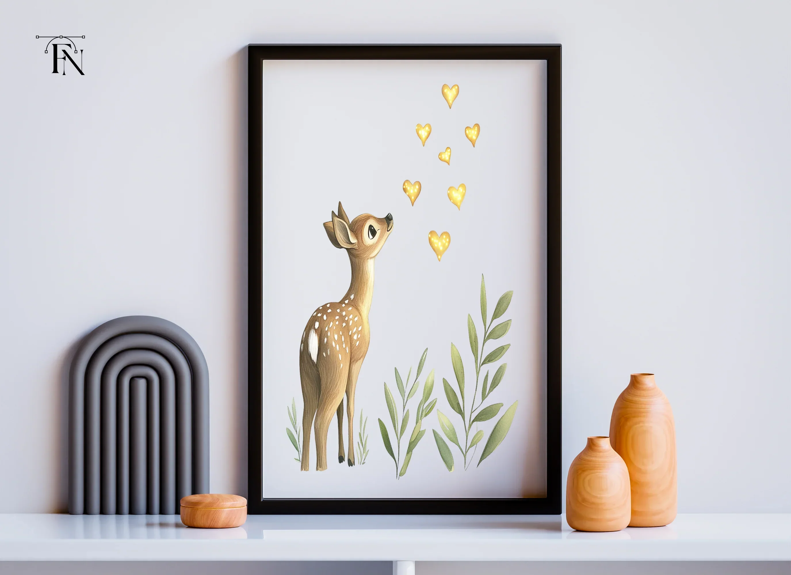 Cute Fawn with Golden Hearts Clipart Bundle - Image 6