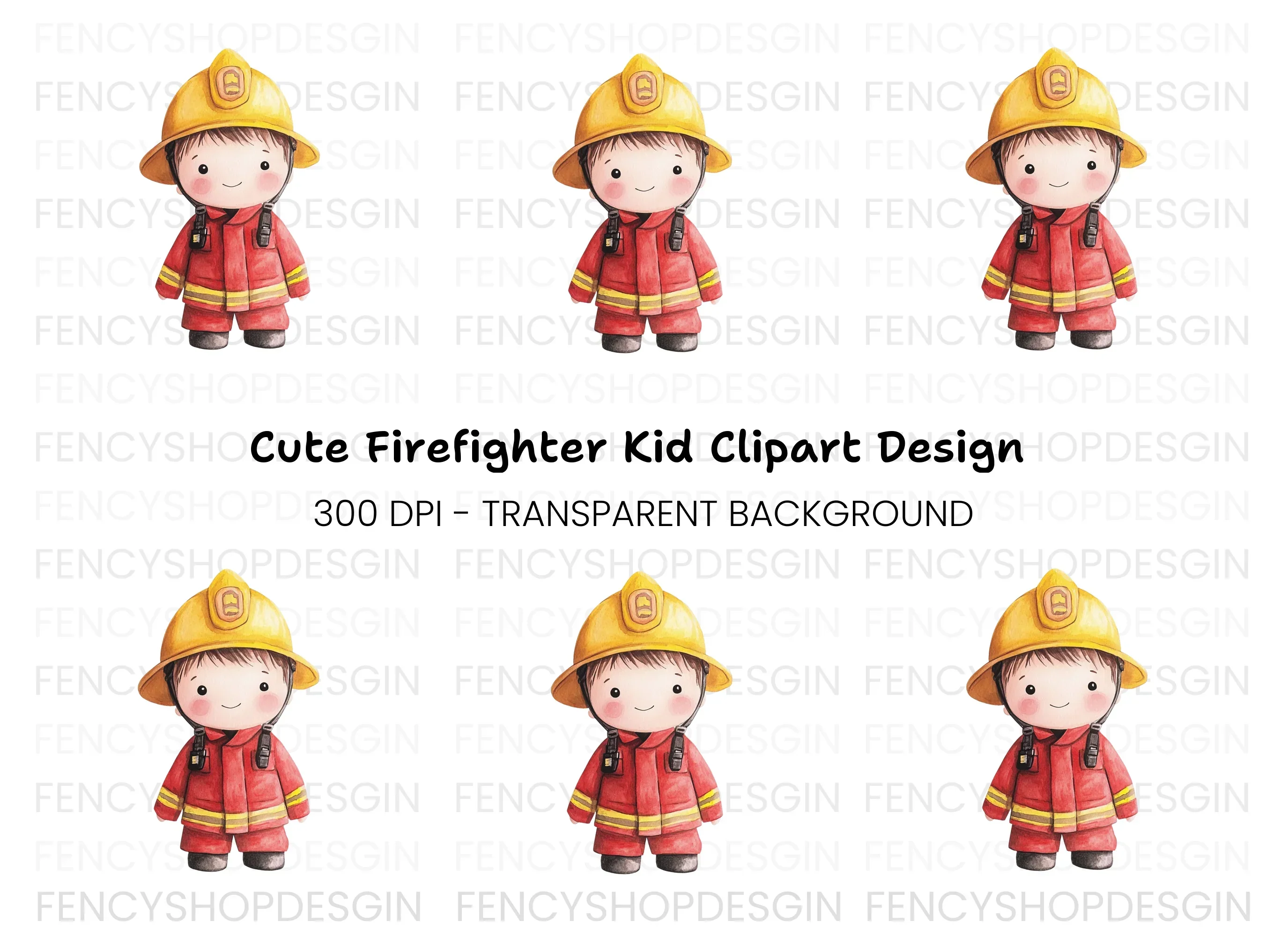 Cute Firefighter Kids Clipart Bundle
