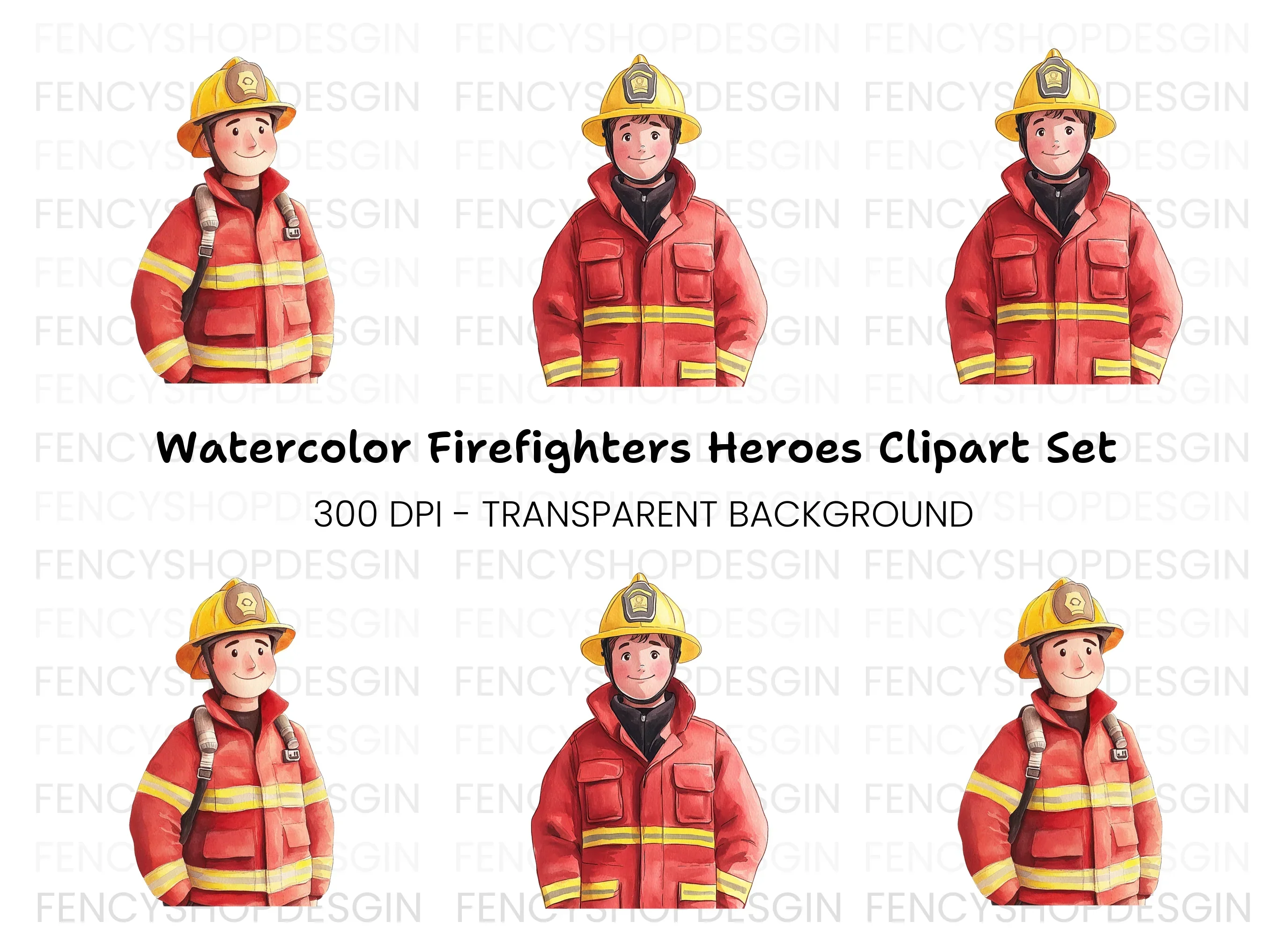 Cute Firefighters Clipart Bundle