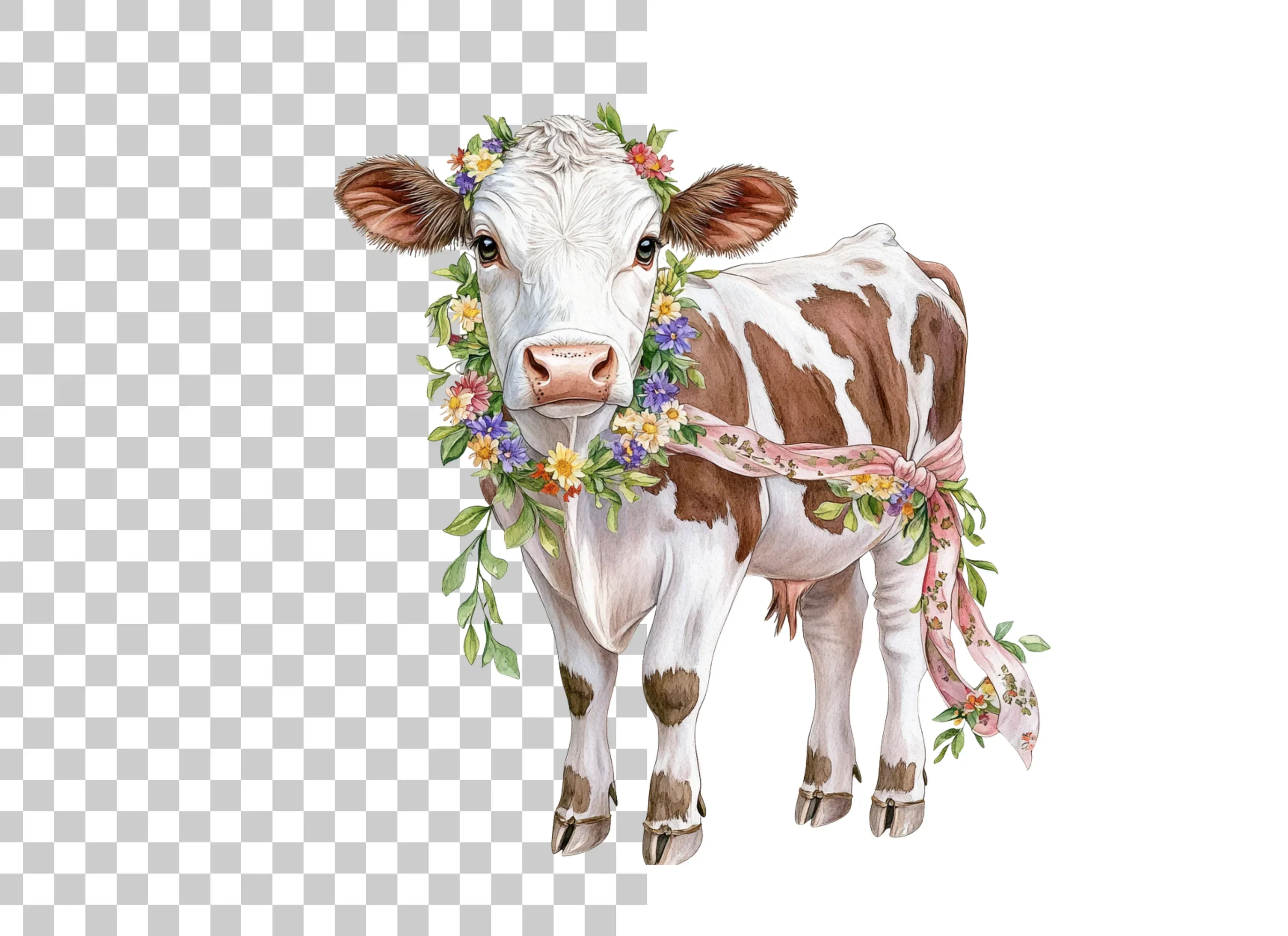 Cute Floral Calf Clipart Bundle - Image 2
