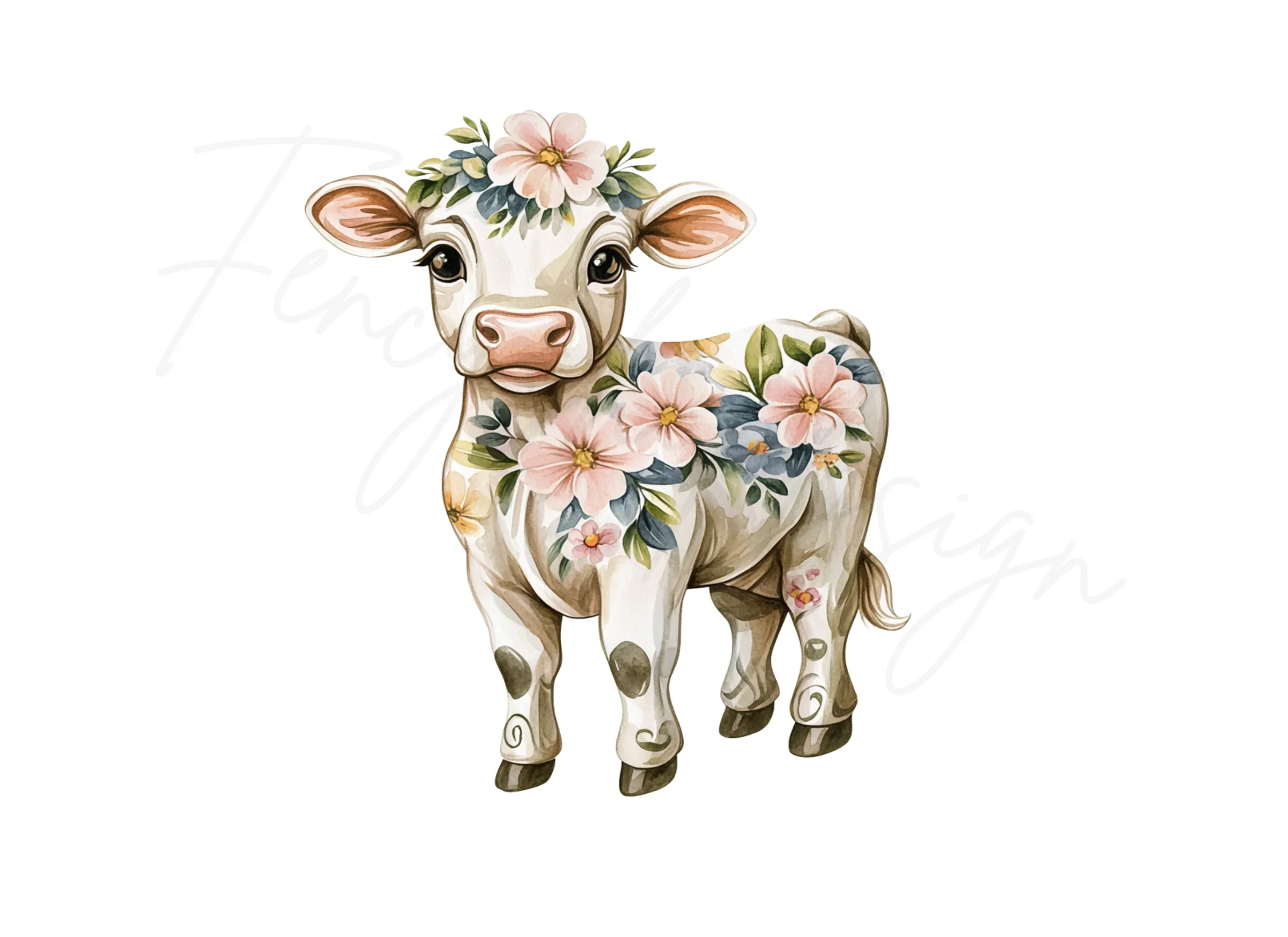 Cute Floral Calf Clipart Bundle - Image 3