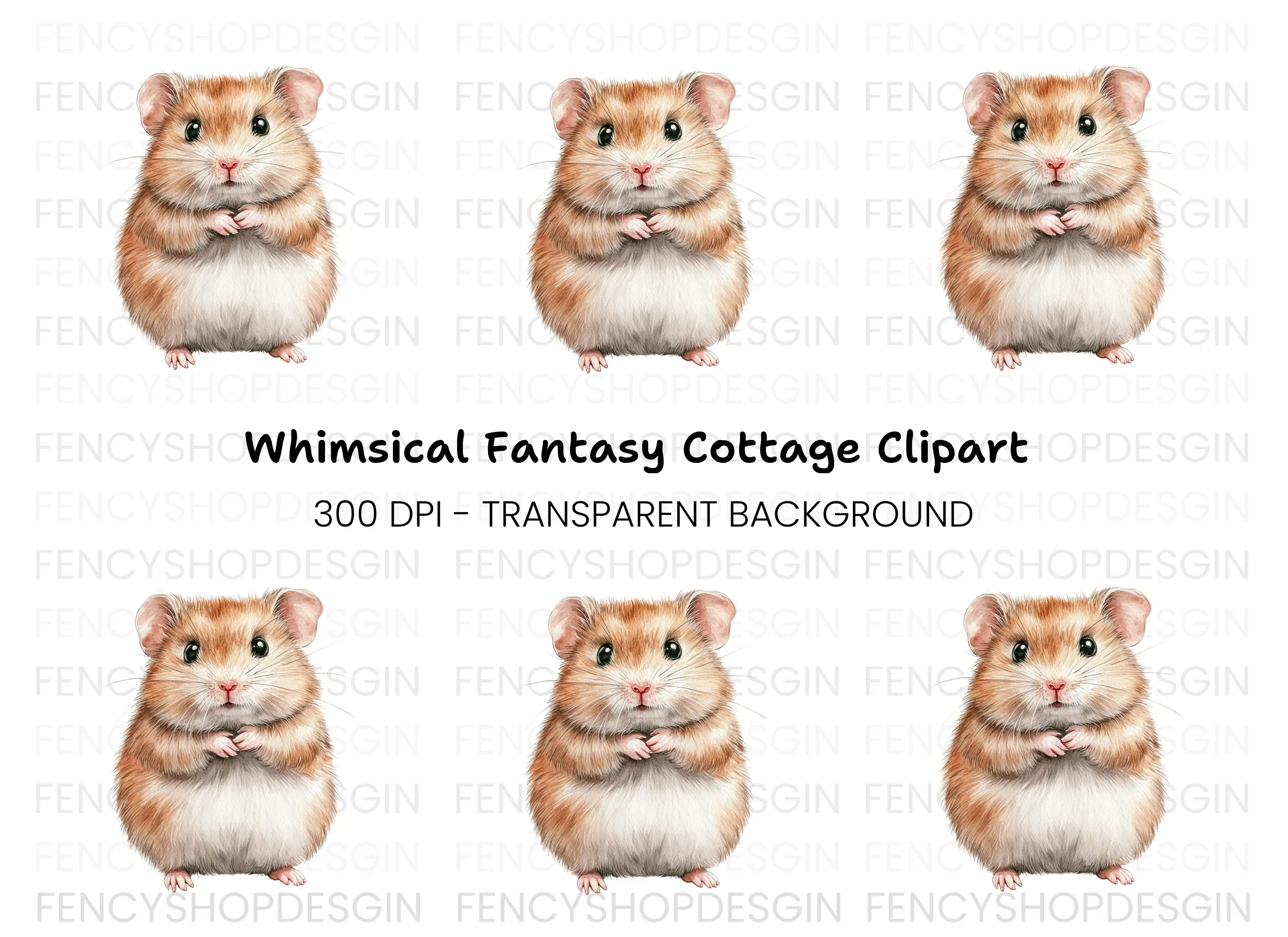 Cute Fluffy Hamster Clipart Bundle