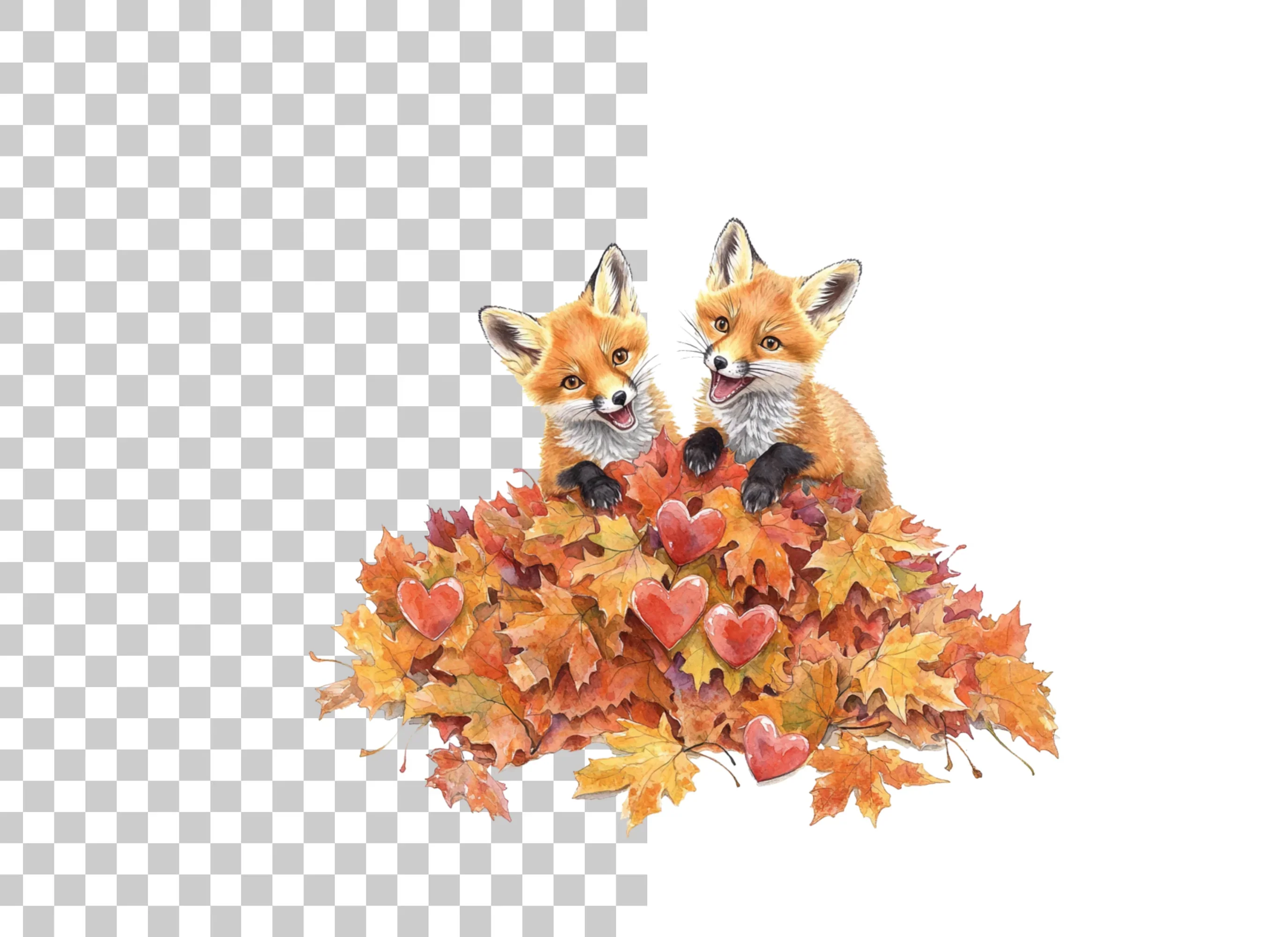 Cute Fox Cubs in Autumn Leaves Clipart Bundle - Image 4