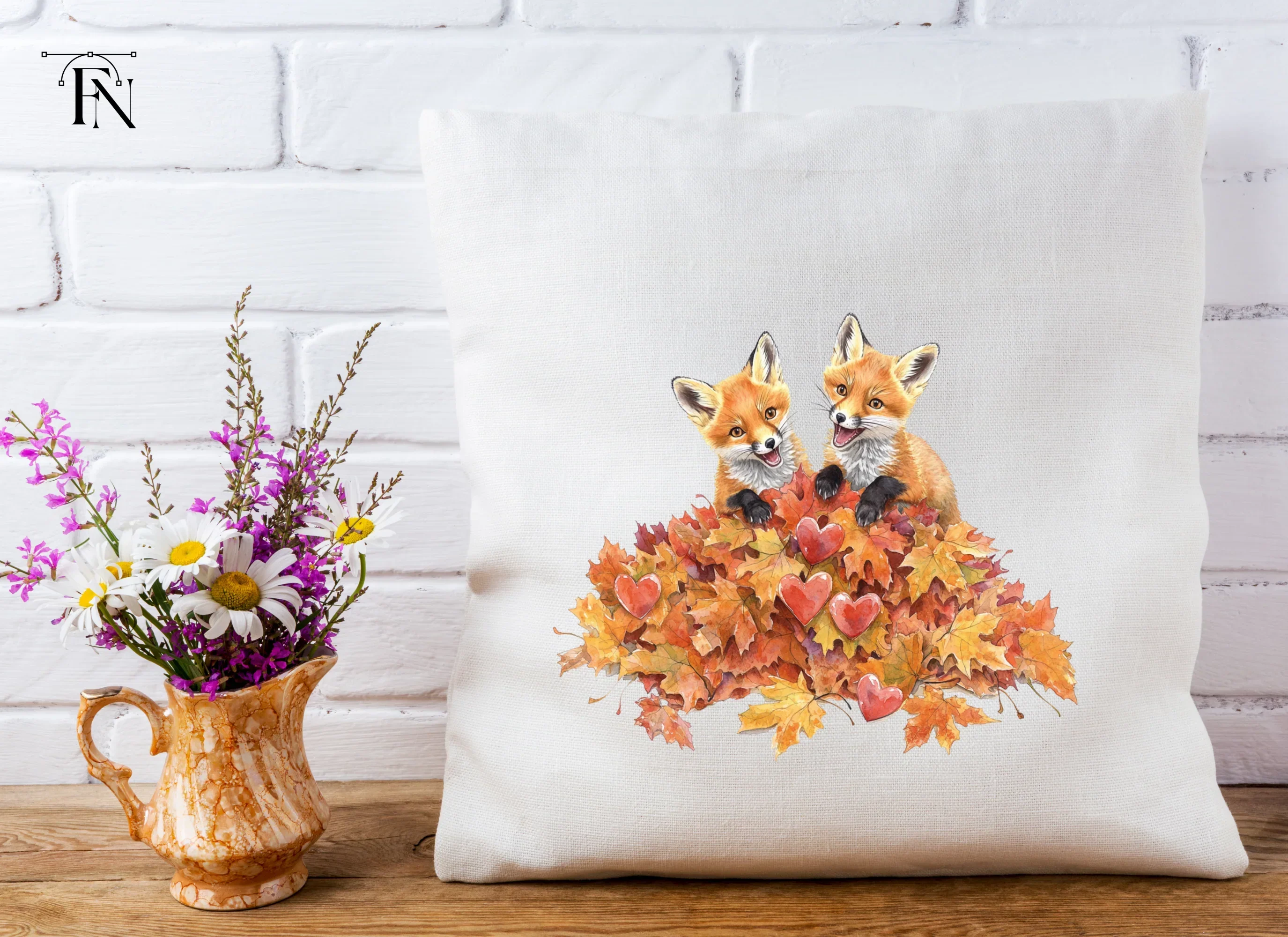 Cute Fox Cubs in Autumn Leaves Clipart Bundle - Image 5