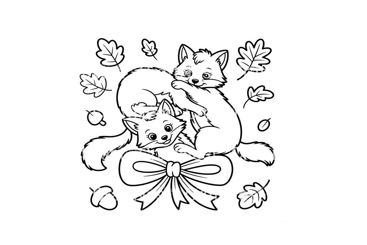 Cute Fox Family Autumn Coloring Books - Image 2