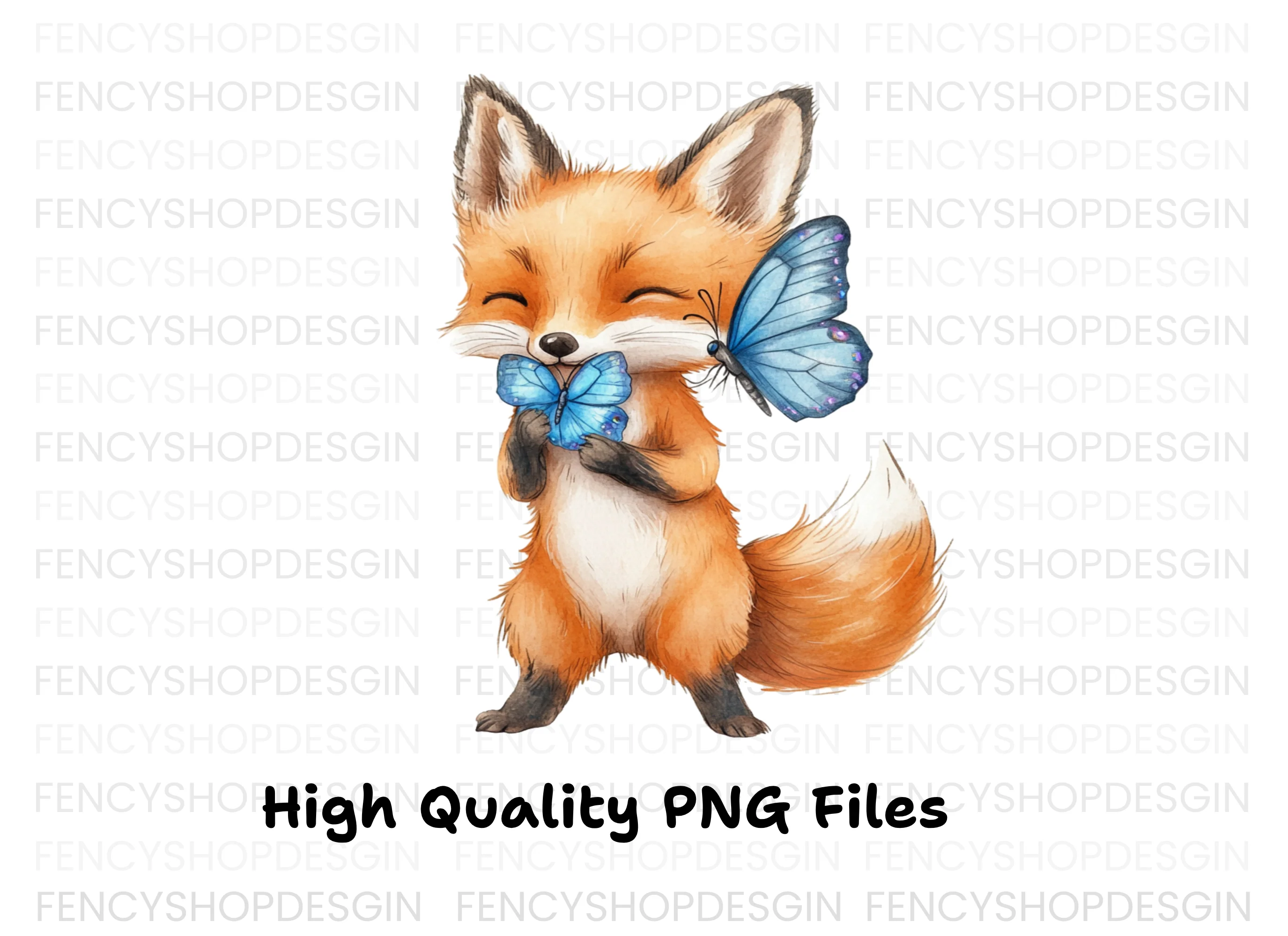 Cute Fox with Blue Butterflies Clipart Bundle - Image 2