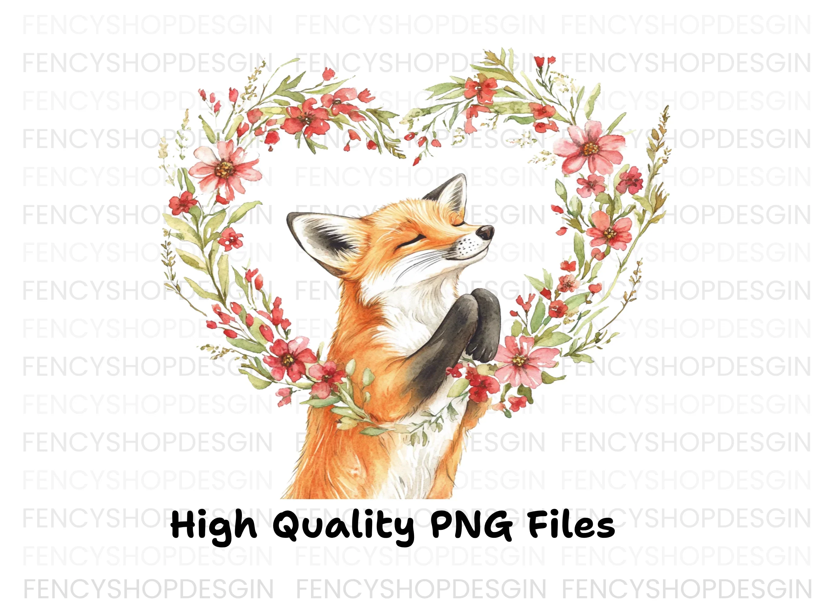 Cute Fox with Floral Heart Clipart Bundle - Image 2