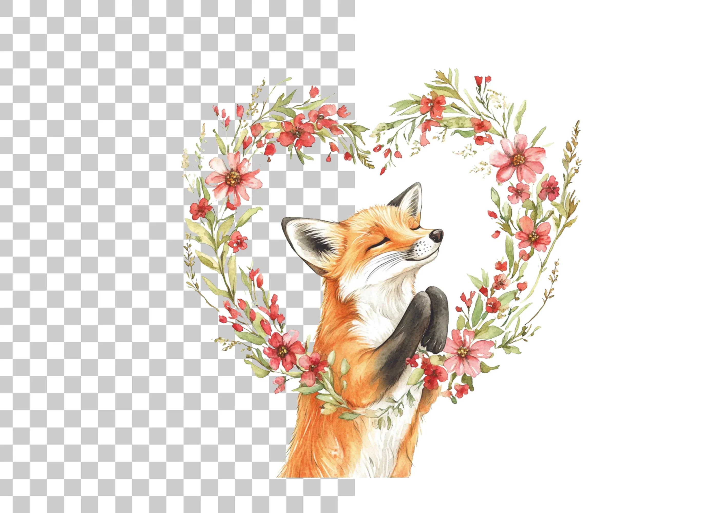 Cute Fox with Floral Heart Clipart Bundle - Image 6