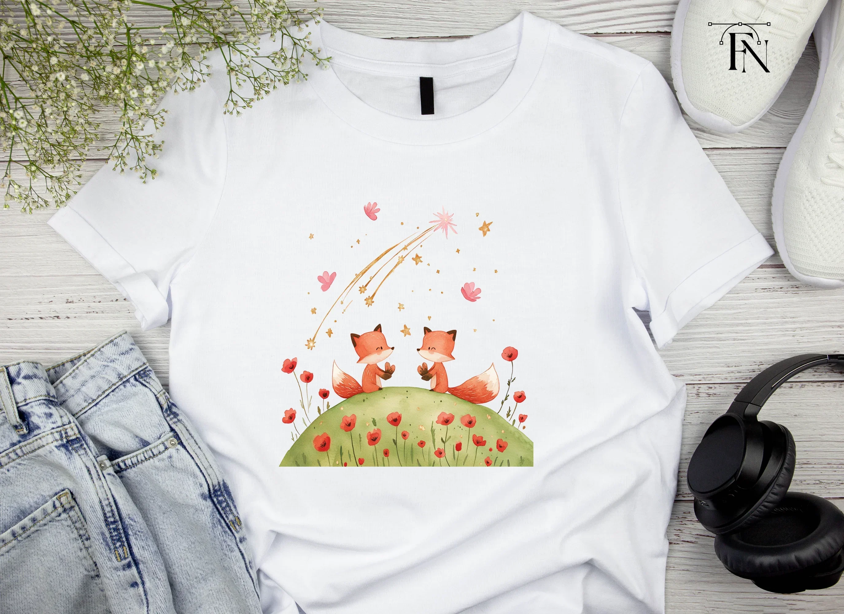 Cute Foxes Under Shooting Star Clipart Bundle - Image 4