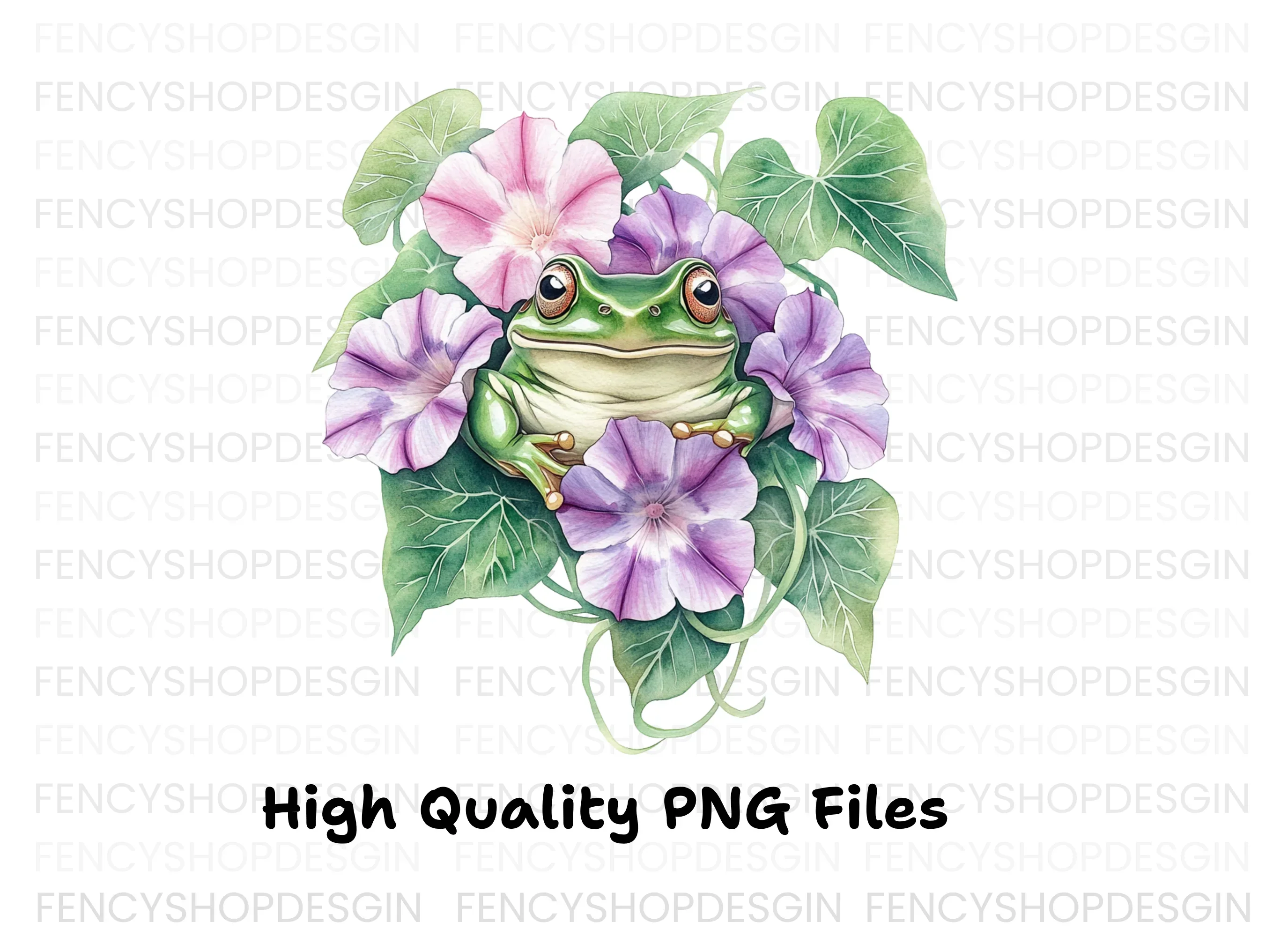 Cute Frogs and Morning Glories Clipart Bundle - Image 3