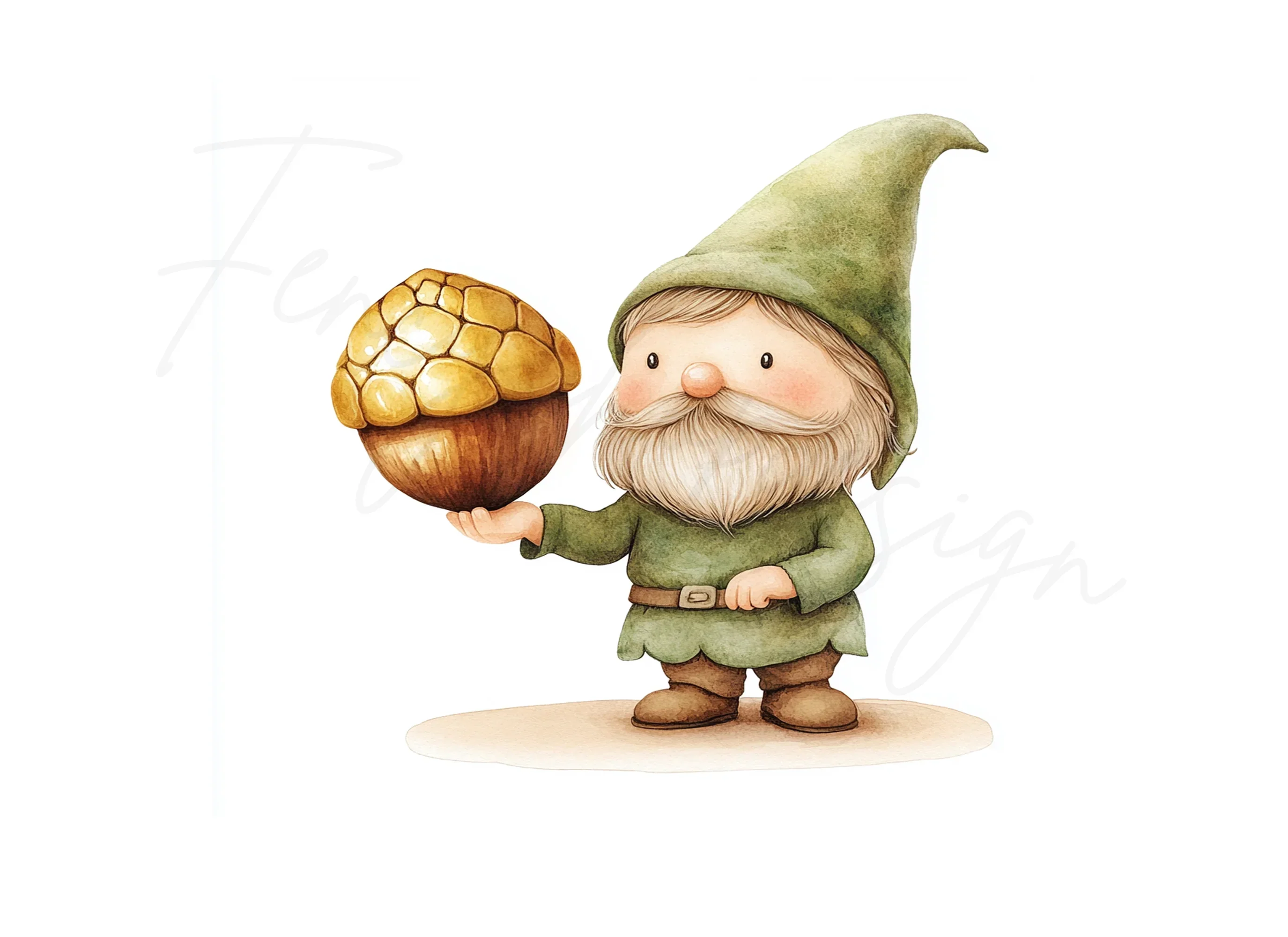 Cute Garden Gnome with Golden Acorn Clipart Bundle - Image 2